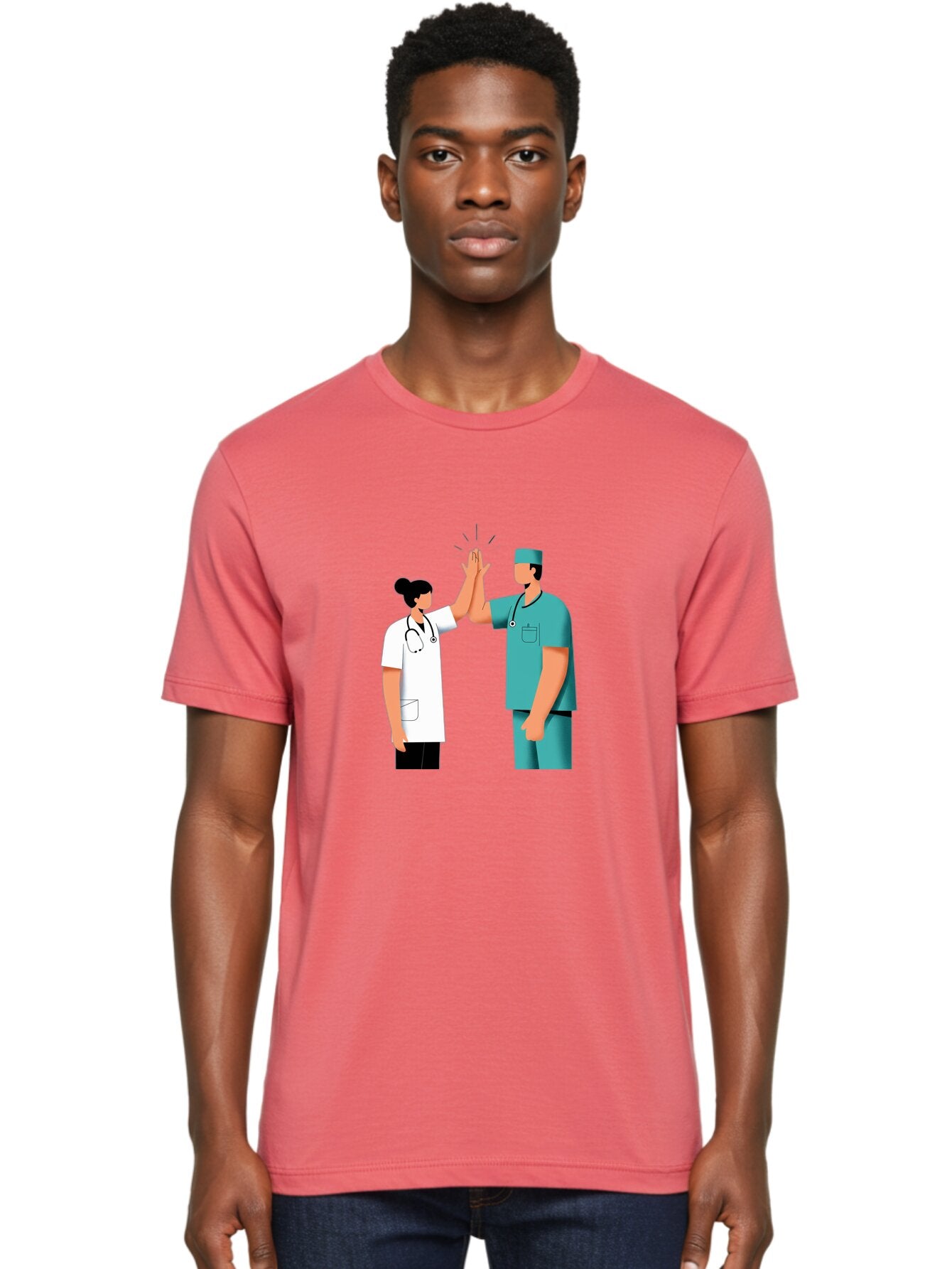Medical-Professionals-High-Five Men'S Graphic Tee, 100% Cotton, Comfortable Casual Summer Wear, Machine Washable, Doctors Giving High Five, Medical Professionals, Teamwork, Healthcare Workers, Stethoscope, Medical Scrubs, Teamwork Success, Baa997 22