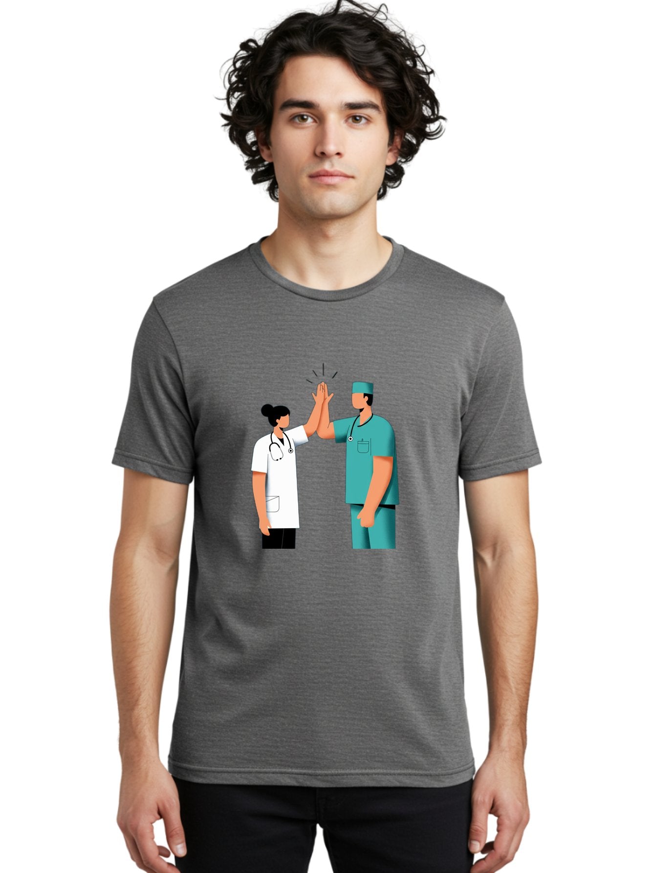 Medical-Professionals-High-Five Men'S Graphic Tee, 100% Cotton, Comfortable Casual Summer Wear, Machine Washable, Doctors Giving High Five, Medical Professionals, Teamwork, Healthcare Workers, Stethoscope, Medical Scrubs, Teamwork Success, Baa997 23
