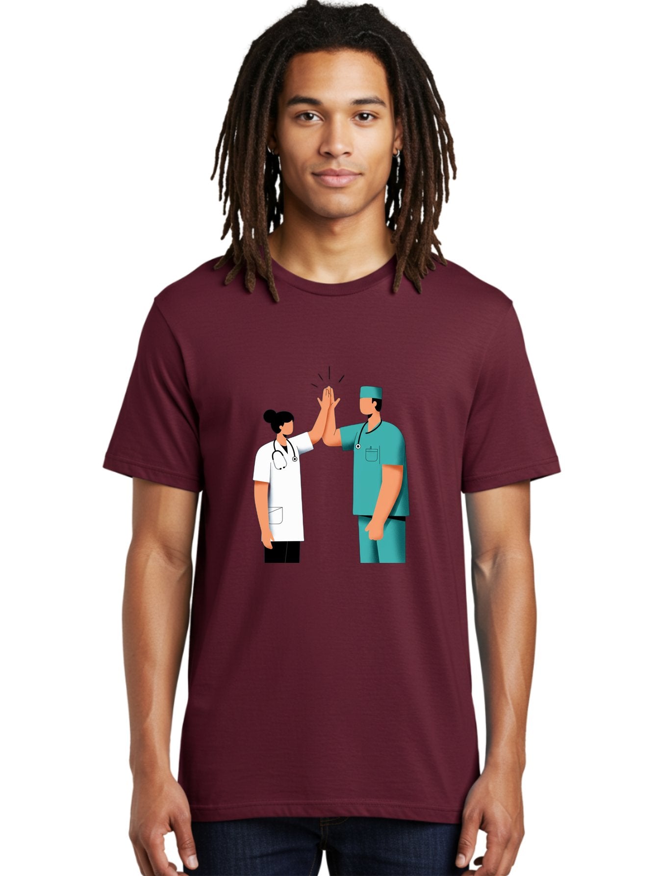Medical-Professionals-High-Five Men'S Graphic Tee, 100% Cotton, Comfortable Casual Summer Wear, Machine Washable, Doctors Giving High Five, Medical Professionals, Teamwork, Healthcare Workers, Stethoscope, Medical Scrubs, Teamwork Success, Baa997 20