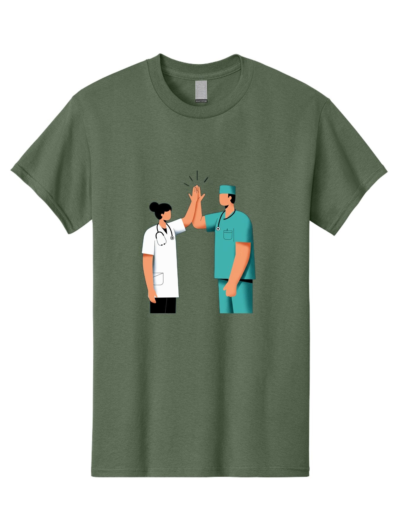 Medical-Professionals-High-Five Men'S Graphic Tee, 100% Cotton, Comfortable Casual Summer Wear, Machine Washable, Doctors Giving High Five, Medical Professionals, Teamwork, Healthcare Workers, Stethoscope, Medical Scrubs, Teamwork Success, Baa997