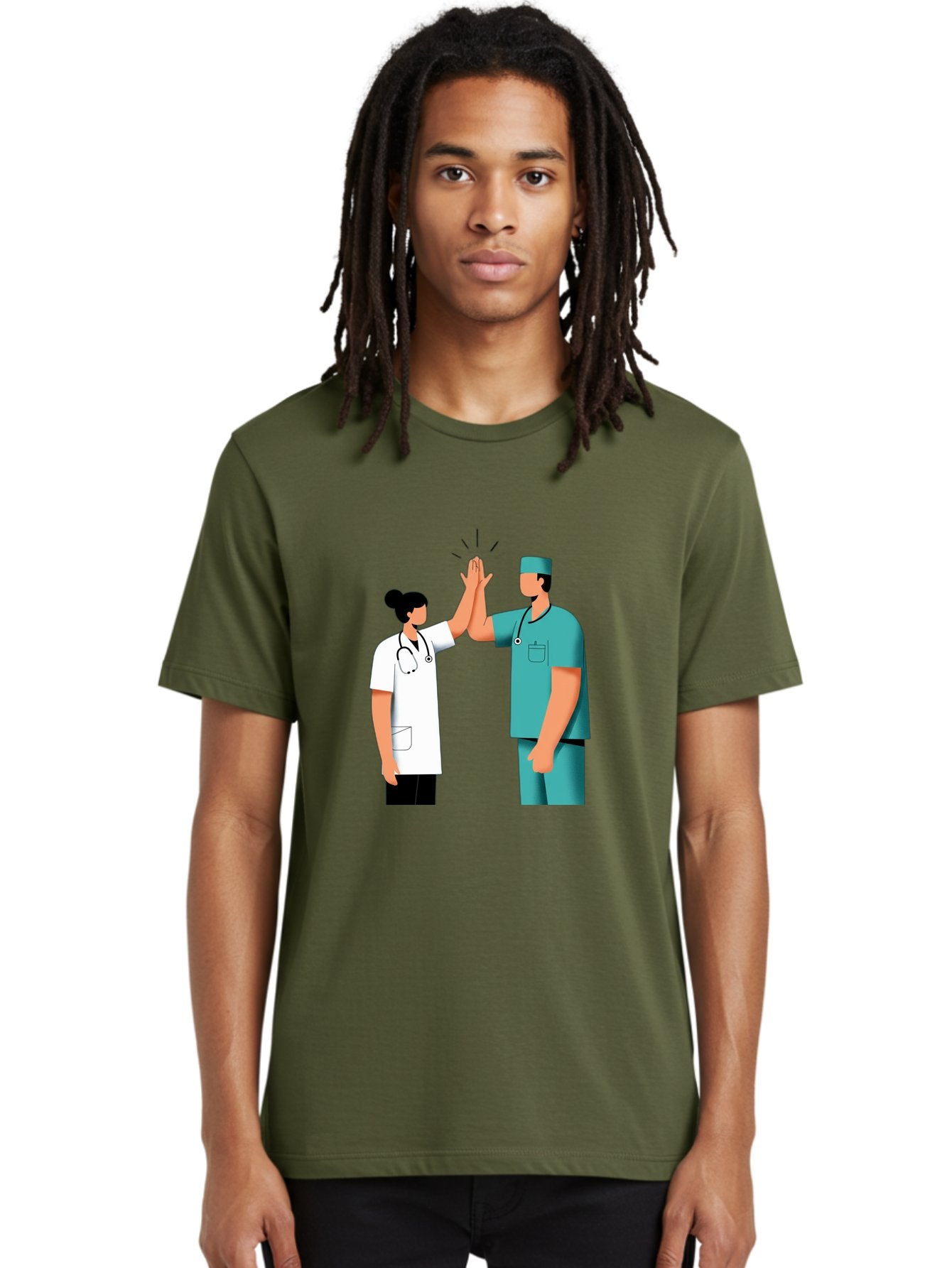 Medical-Professionals-High-Five Men'S Graphic Tee, 100% Cotton, Comfortable Casual Summer Wear, Machine Washable, Doctors Giving High Five, Medical Professionals, Teamwork, Healthcare Workers, Stethoscope, Medical Scrubs, Teamwork Success, Baa997 19