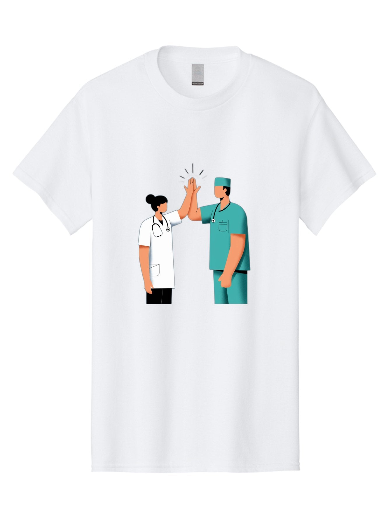 Medical-Professionals-High-Five Men'S Graphic Tee, 100% Cotton, Comfortable Casual Summer Wear, Machine Washable, Doctors Giving High Five, Medical Professionals, Teamwork, Healthcare Workers, Stethoscope, Medical Scrubs, Teamwork Success, Baa997