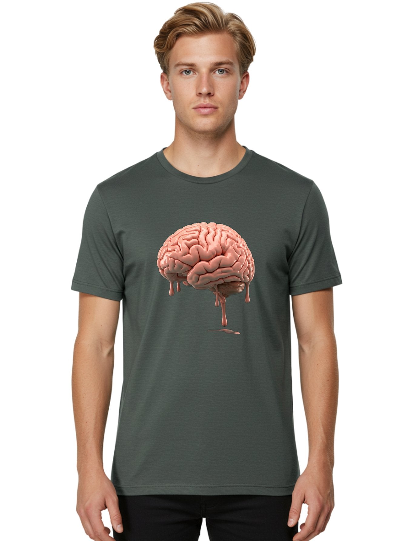 Melting-Brain Men'S Graphic Tee, 100% Cotton, Comfortable Casual Summer Wear, Machine Washable, Human Brain, Melting Effect, Surreal Art, Psychological Concept, Cognitive Distortion, Abstract Representation, Creative Visualization, Baa999 29