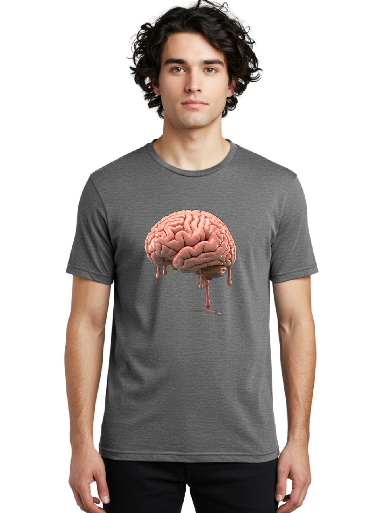 Melting-Brain Men'S Graphic Tee, 100% Cotton, Comfortable Casual Summer Wear, Machine Washable, Human Brain, Melting Effect, Surreal Art, Psychological Concept, Cognitive Distortion, Abstract Representation, Creative Visualization, Baa999 18