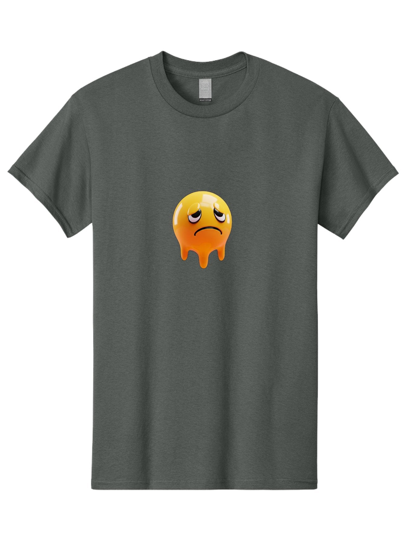 Melting-Face Men'S Graphic Tee, 100% Cotton, Comfortable Casual Summer Wear, Machine Washable, Melting Emoji, Yellow Face, Unhappy Face, Unhappy Emoji, Frowning Face, Sad Emoji, Cartoon Character, Emoticon, 3D Rendering, Digital Art, Bab000
