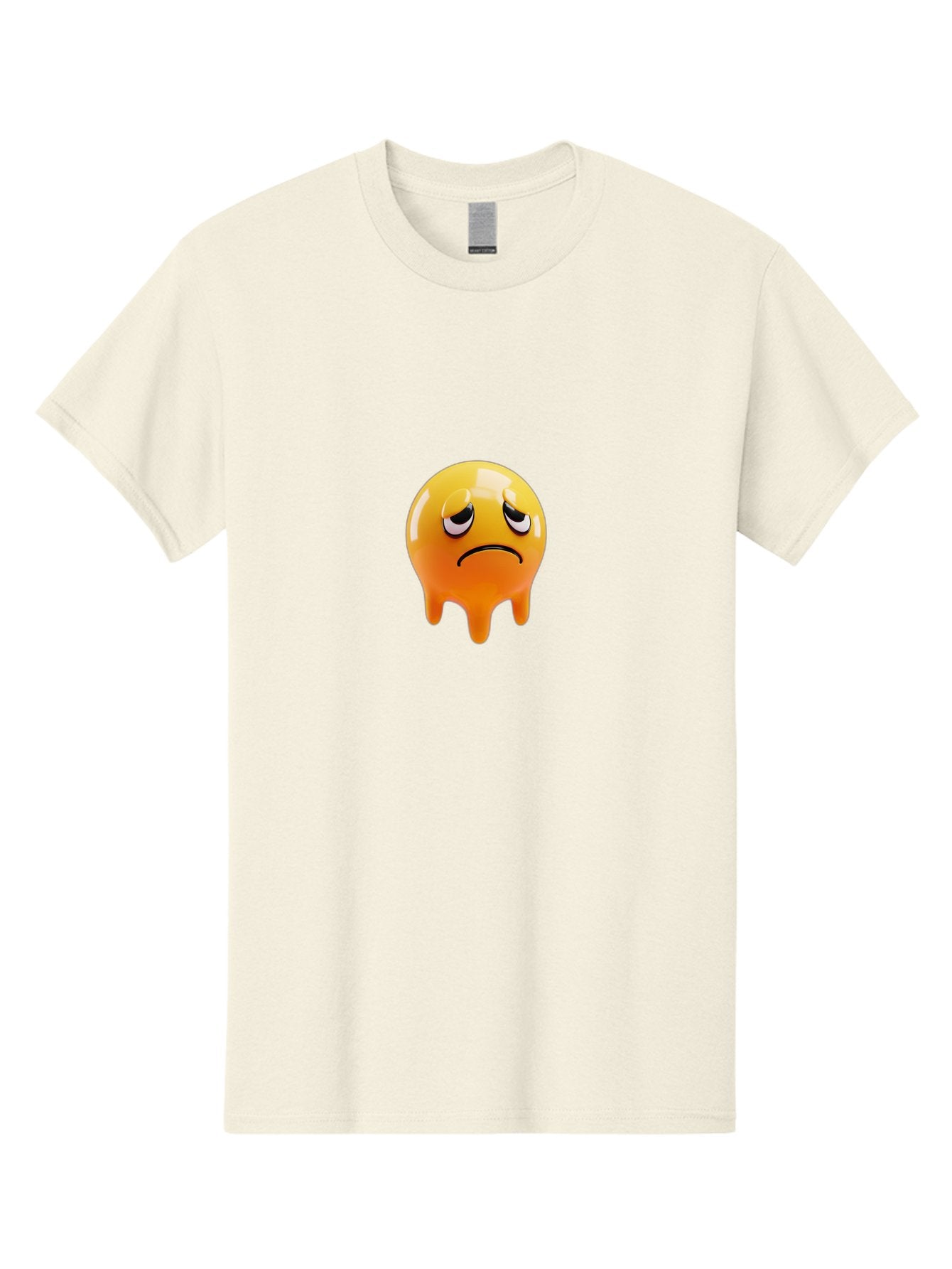 Melting-Face Men'S Graphic Tee, 100% Cotton, Comfortable Casual Summer Wear, Machine Washable, Melting Emoji, Yellow Face, Unhappy Face, Unhappy Emoji, Frowning Face, Sad Emoji, Cartoon Character, Emoticon, 3D Rendering, Digital Art, Bab000 14
