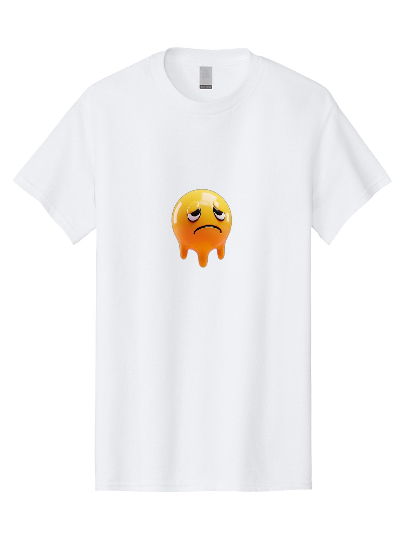 Melting-Face Men'S Graphic Tee, 100% Cotton, Comfortable Casual Summer Wear, Machine Washable, Melting Emoji, Yellow Face, Unhappy Face, Unhappy Emoji, Frowning Face, Sad Emoji, Cartoon Character, Emoticon, 3D Rendering, Digital Art, Bab000 5