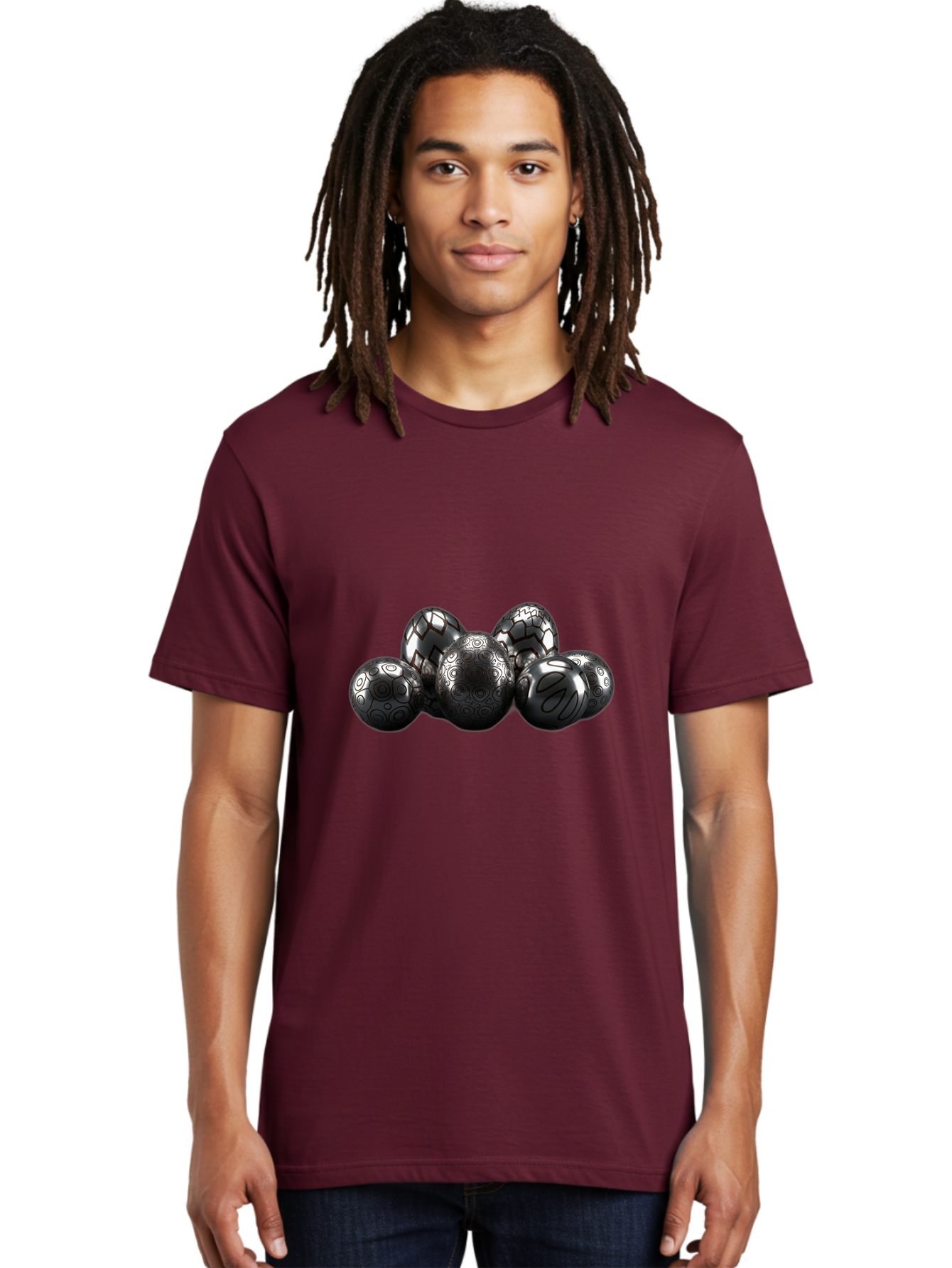 Metallic-Eggs Men'S Graphic Tee, 100% Cotton, Comfortable Casual Summer Wear, Machine Washable, Black And White Eggs, Decorative Patterns, Easter Eggs, Digital Art, Graphic Design, Ornate Details, Symmetrical Designs, Modern Illustration, Bab003 24