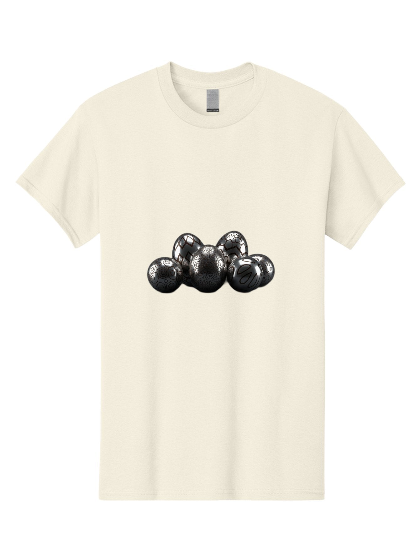 Metallic-Eggs Men'S Graphic Tee, 100% Cotton, Comfortable Casual Summer Wear, Machine Washable, Black And White Eggs, Decorative Patterns, Easter Eggs, Digital Art, Graphic Design, Ornate Details, Symmetrical Designs, Modern Illustration, Bab003 3