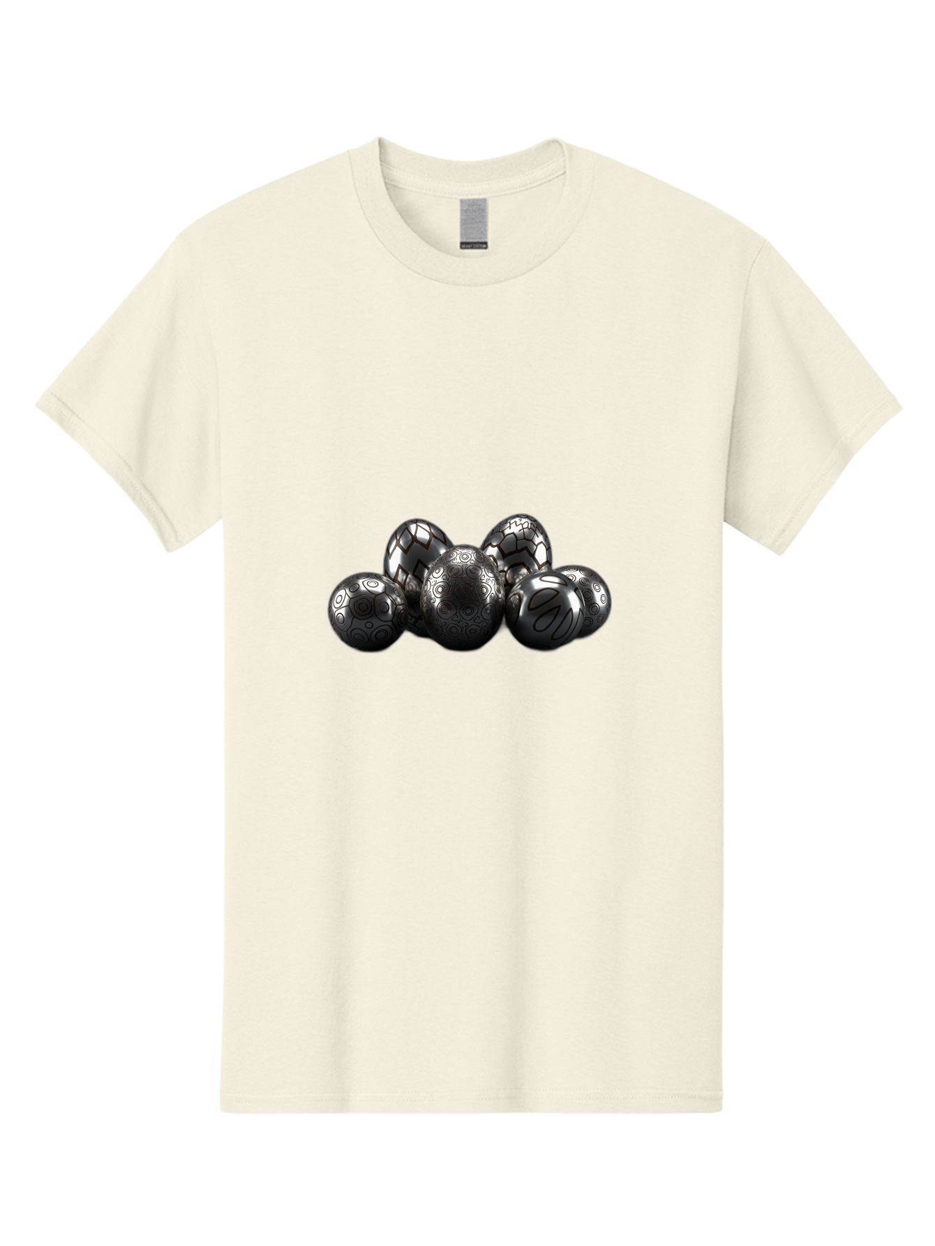 Metallic-Eggs Men'S Graphic Tee, 100% Cotton, Comfortable Casual Summer Wear, Machine Washable, Black And White Eggs, Decorative Patterns, Easter Eggs, Digital Art, Graphic Design, Ornate Details, Symmetrical Designs, Modern Illustration, Bab003 17
