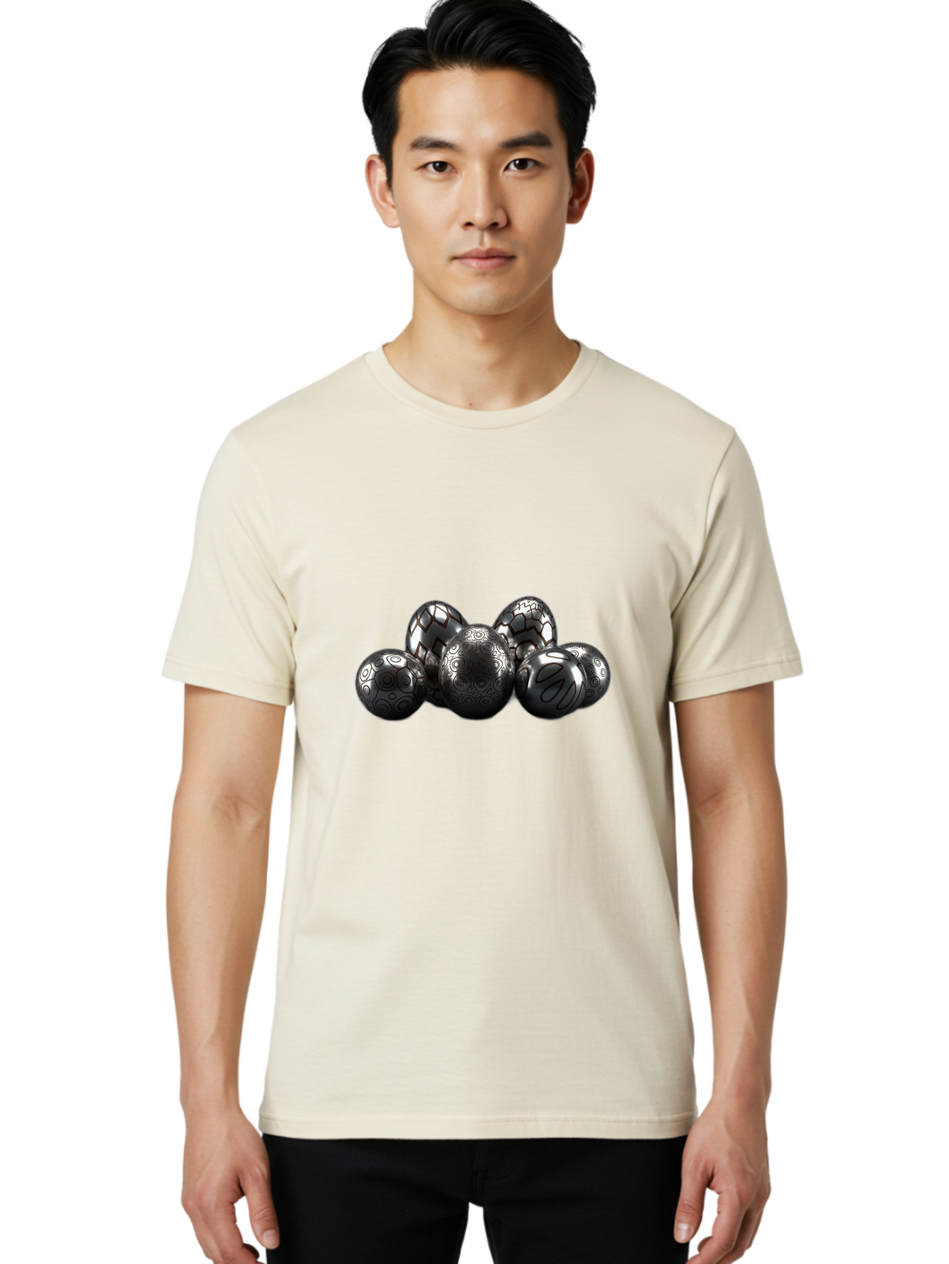 Metallic-Eggs Men'S Graphic Tee, 100% Cotton, Comfortable Casual Summer Wear, Machine Washable, Black And White Eggs, Decorative Patterns, Easter Eggs, Digital Art, Graphic Design, Ornate Details, Symmetrical Designs, Modern Illustration, Bab003 18
