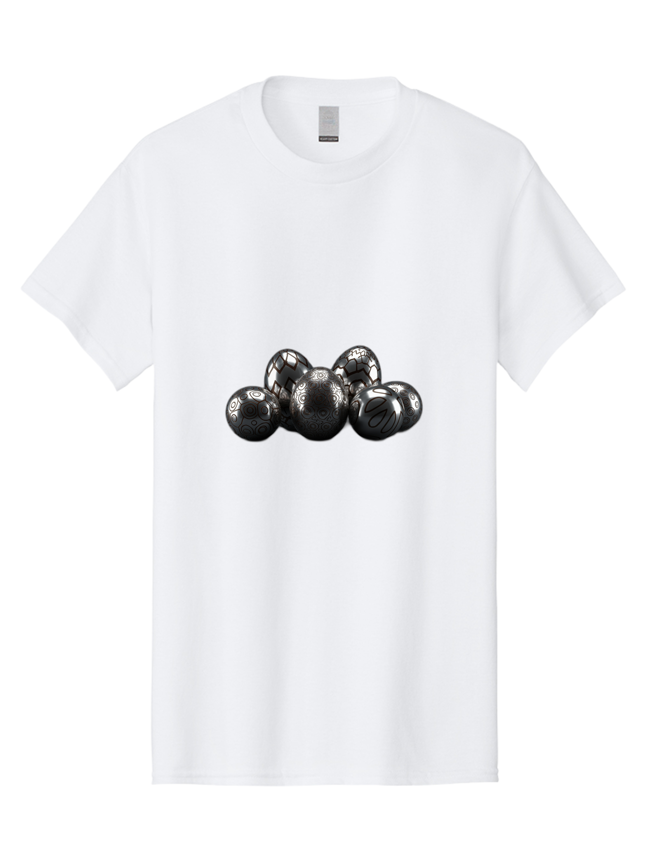 Metallic-Eggs Men'S Graphic Tee, 100% Cotton, Comfortable Casual Summer Wear, Machine Washable, Black And White Eggs, Decorative Patterns, Easter Eggs, Digital Art, Graphic Design, Ornate Details, Symmetrical Designs, Modern Illustration, Bab003 11
