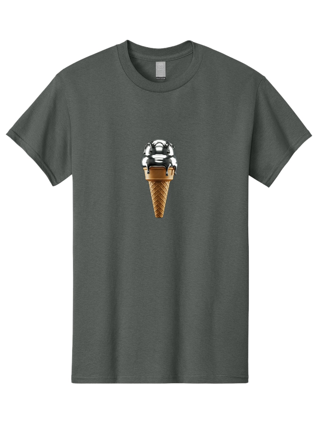Metallic-Ice-Cream-Cone Men'S Graphic Tee, 100% Cotton, Comfortable Casual Summer Wear, Machine Washable, Metallic Ice Cream, Chocolate Sauce Dripping, Waffle Cone, Sweet Treat, Dessert, Cool Indulgence, Frozen Delight, Tasty Pleasure, Bab004 15