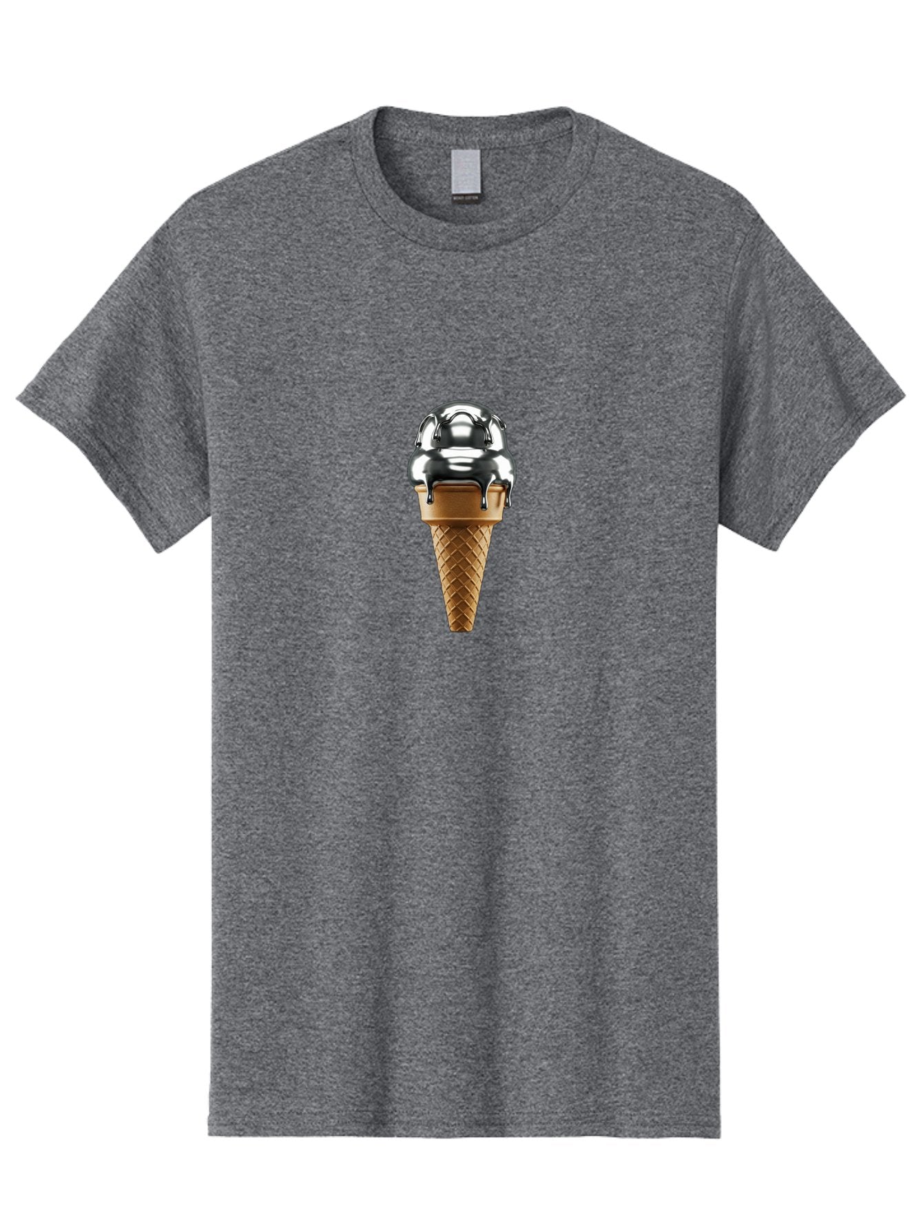 Metallic-Ice-Cream-Cone Men'S Graphic Tee, 100% Cotton, Comfortable Casual Summer Wear, Machine Washable, Metallic Ice Cream, Chocolate Sauce Dripping, Waffle Cone, Sweet Treat, Dessert, Cool Indulgence, Frozen Delight, Tasty Pleasure, Bab004 3