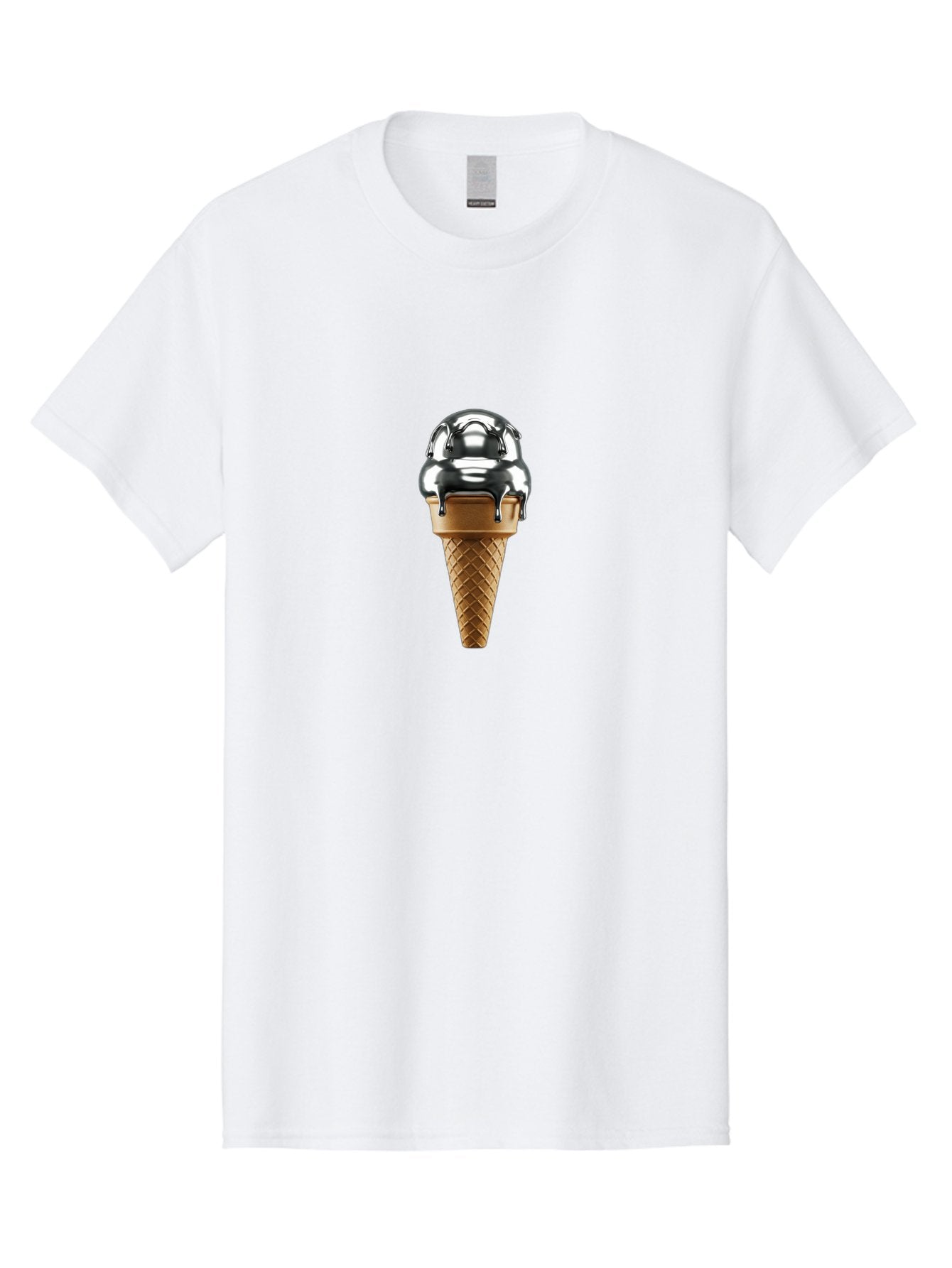 Metallic-Ice-Cream-Cone Men'S Graphic Tee, 100% Cotton, Comfortable Casual Summer Wear, Machine Washable, Metallic Ice Cream, Chocolate Sauce Dripping, Waffle Cone, Sweet Treat, Dessert, Cool Indulgence, Frozen Delight, Tasty Pleasure, Bab004 11