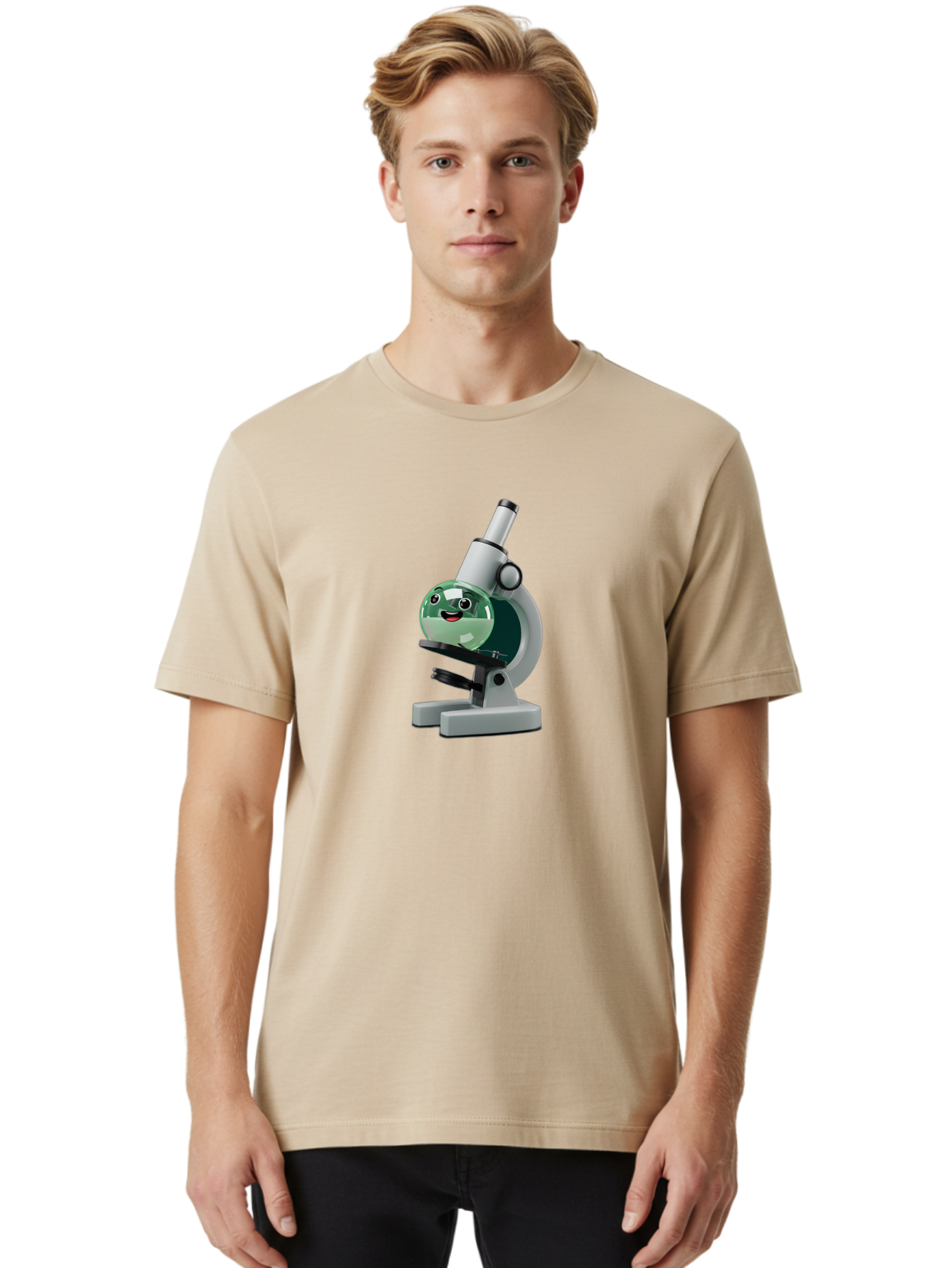 Microscope Men'S Graphic Tee, 100% Cotton, Comfortable Casual Summer Wear, Machine Washable, Cartoon Microscope, Smiling Face, Science Equipment, Laboratory Tool, 3D Rendering, Educational Graphic, Scientific Illustration, Lab Setting Bab005