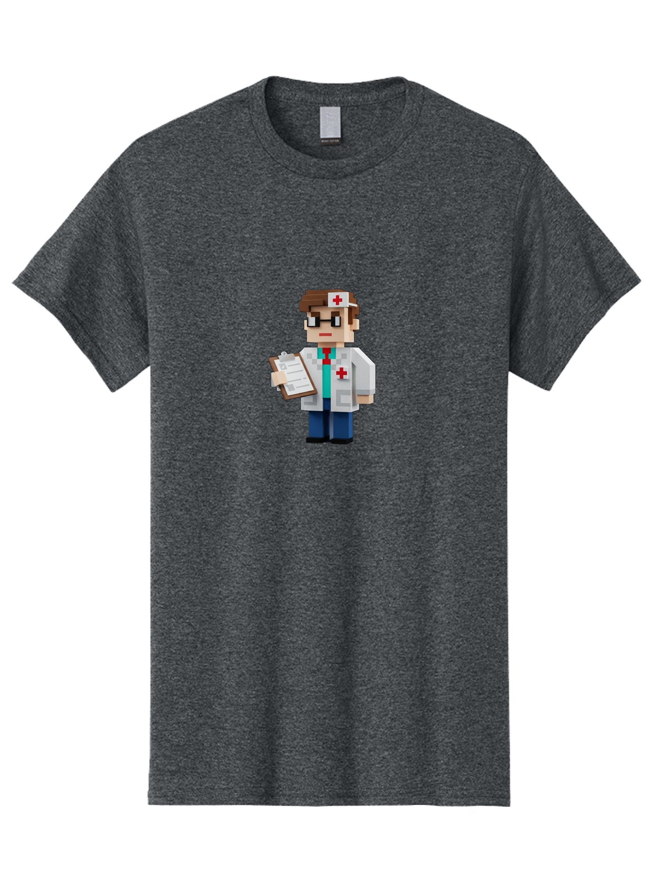 Minecraft-Doctor-1 Men'S Graphic Tee, 100% Cotton, Comfortable Casual Summer Wear, Machine Washable, Pixel Art Doctor, Medical Professional, Healthcare Worker, Doctor Character, Red Cross Symbol, Medical Attire, Clipboard, Pixelated Style, Bab007 5