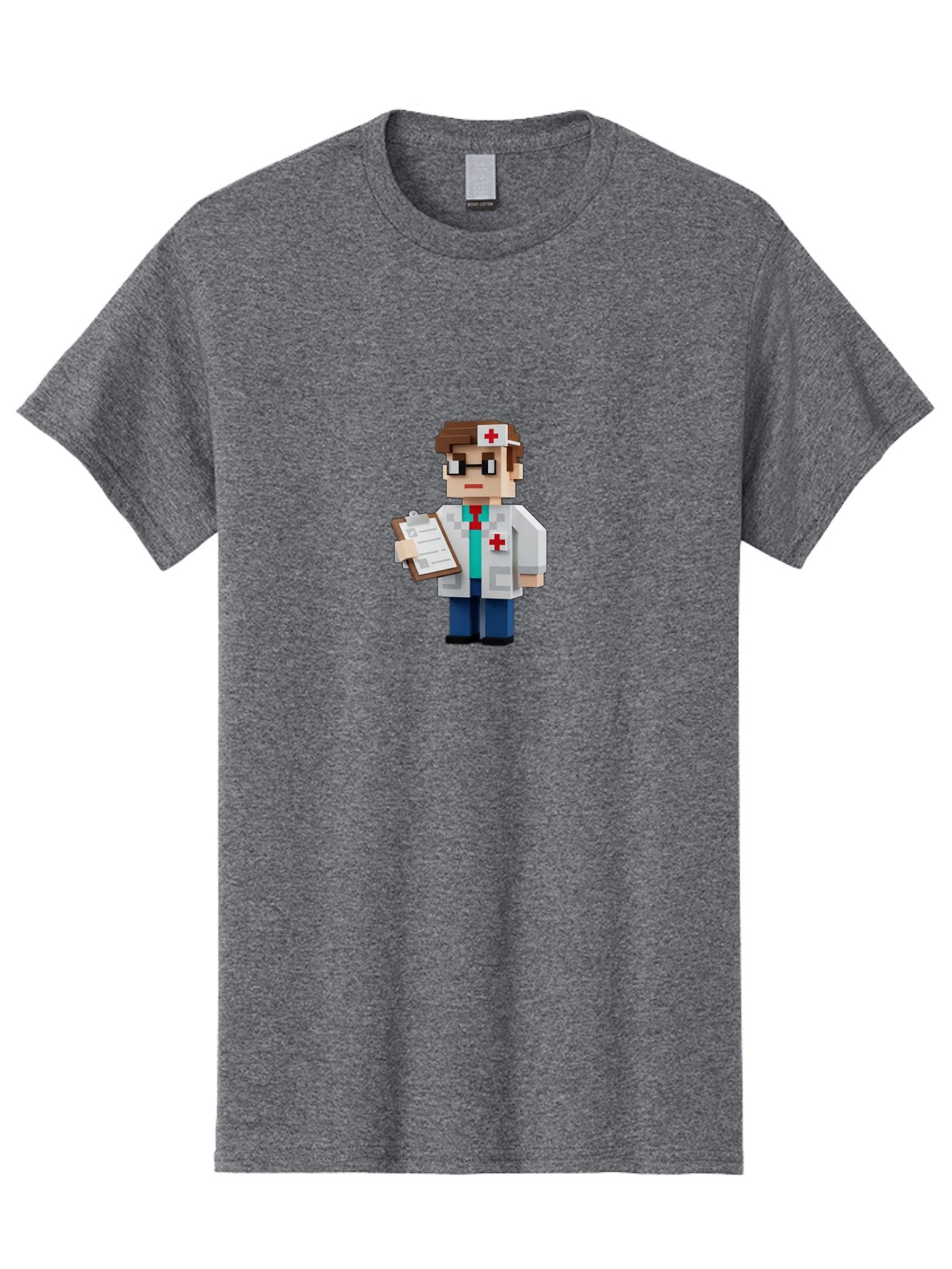 Minecraft-Doctor-1 Men'S Graphic Tee, 100% Cotton, Comfortable Casual Summer Wear, Machine Washable, Pixel Art Doctor, Medical Professional, Healthcare Worker, Doctor Character, Red Cross Symbol, Medical Attire, Clipboard, Pixelated Style, Bab007