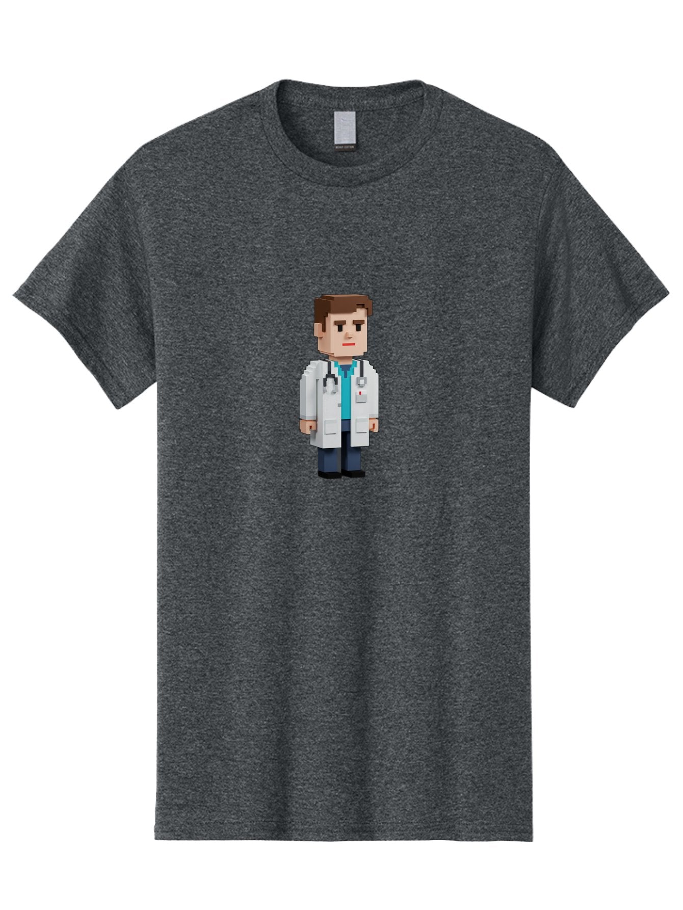 Minecraft-Doctor Men'S Graphic Tee, 100% Cotton, Comfortable Casual Summer Wear, Machine Washable, Minecraft Doctor, Pixel Art, Medical Professional, White Coat, Stethoscope, Clinical Setting, 3D Blocky Style, Healthcare Worker Bab008 14