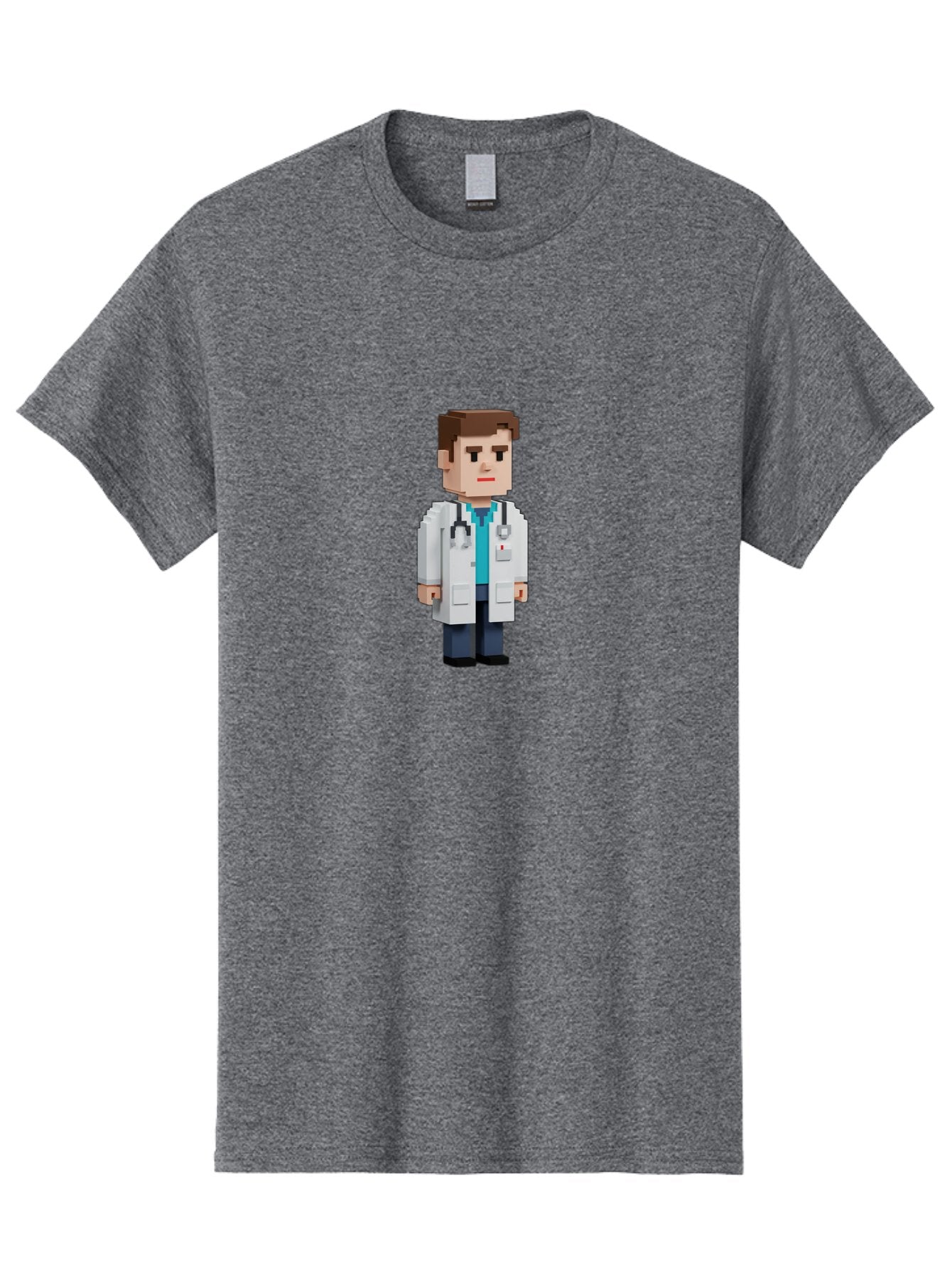 Minecraft-Doctor Men'S Graphic Tee, 100% Cotton, Comfortable Casual Summer Wear, Machine Washable, Minecraft Doctor, Pixel Art, Medical Professional, White Coat, Stethoscope, Clinical Setting, 3D Blocky Style, Healthcare Worker Bab008