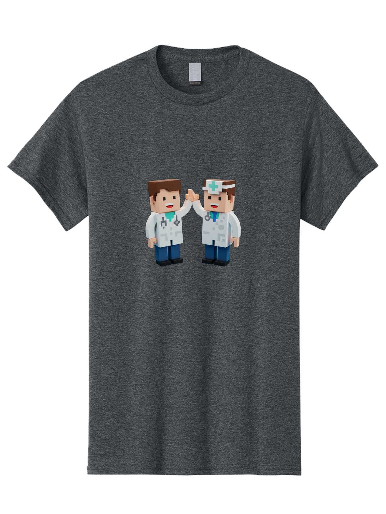 Minecraft-Doctors Men'S Graphic Tee, 100% Cotton, Comfortable Casual Summer Wear, Machine Washable, Minecraft Characters, Doctors, High Fiving, Healthcare Professionals, Medical Team, Pixel Art, Video Game Characters, Teamwork, Bab009 11