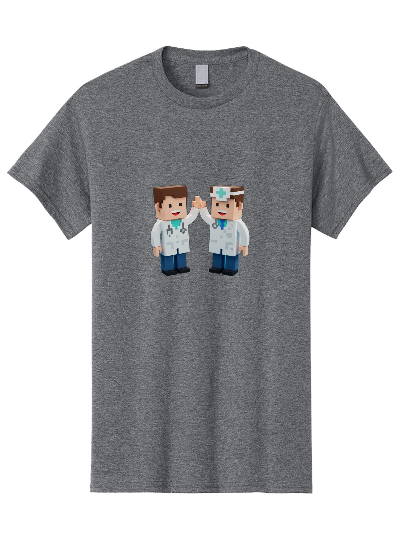 Minecraft-Doctors Men'S Graphic Tee, 100% Cotton, Comfortable Casual Summer Wear, Machine Washable, Minecraft Characters, Doctors, High Fiving, Healthcare Professionals, Medical Team, Pixel Art, Video Game Characters, Teamwork, Bab009 6