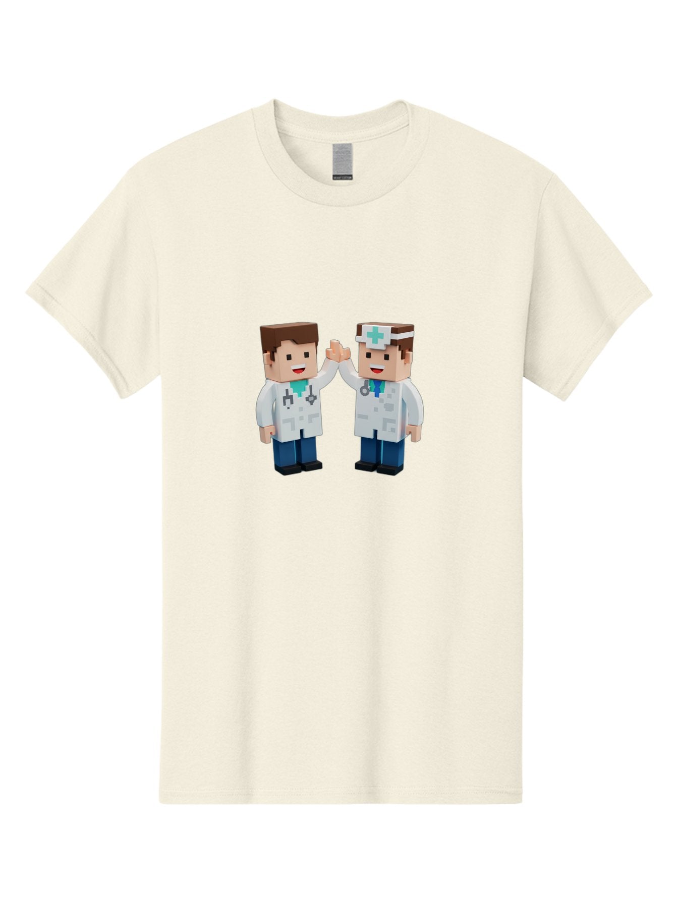 Minecraft-Doctors Men'S Graphic Tee, 100% Cotton, Comfortable Casual Summer Wear, Machine Washable, Minecraft Characters, Doctors, High Fiving, Healthcare Professionals, Medical Team, Pixel Art, Video Game Characters, Teamwork, Bab009 7