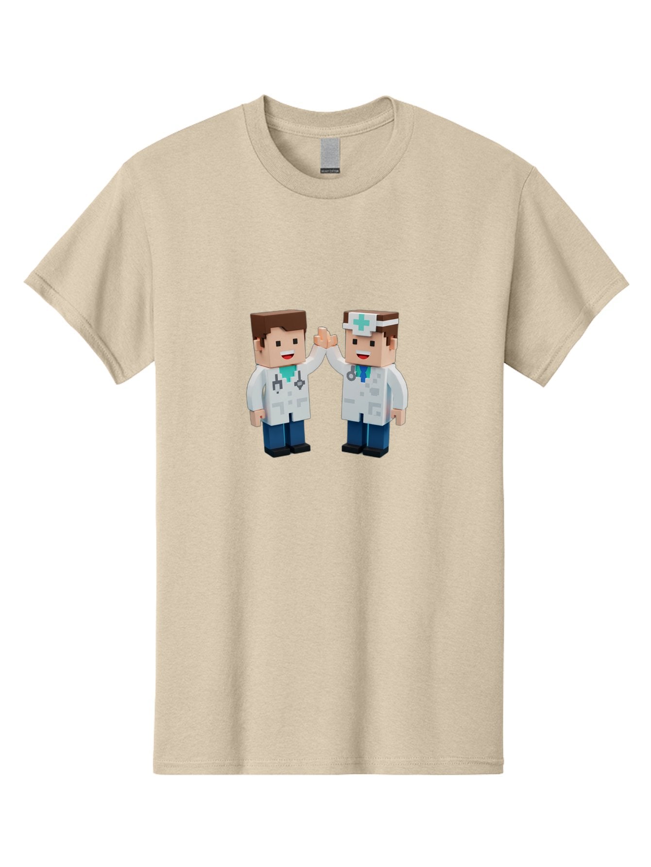 Minecraft-Doctors Men'S Graphic Tee, 100% Cotton, Comfortable Casual Summer Wear, Machine Washable, Minecraft Characters, Doctors, High Fiving, Healthcare Professionals, Medical Team, Pixel Art, Video Game Characters, Teamwork, Bab009 8