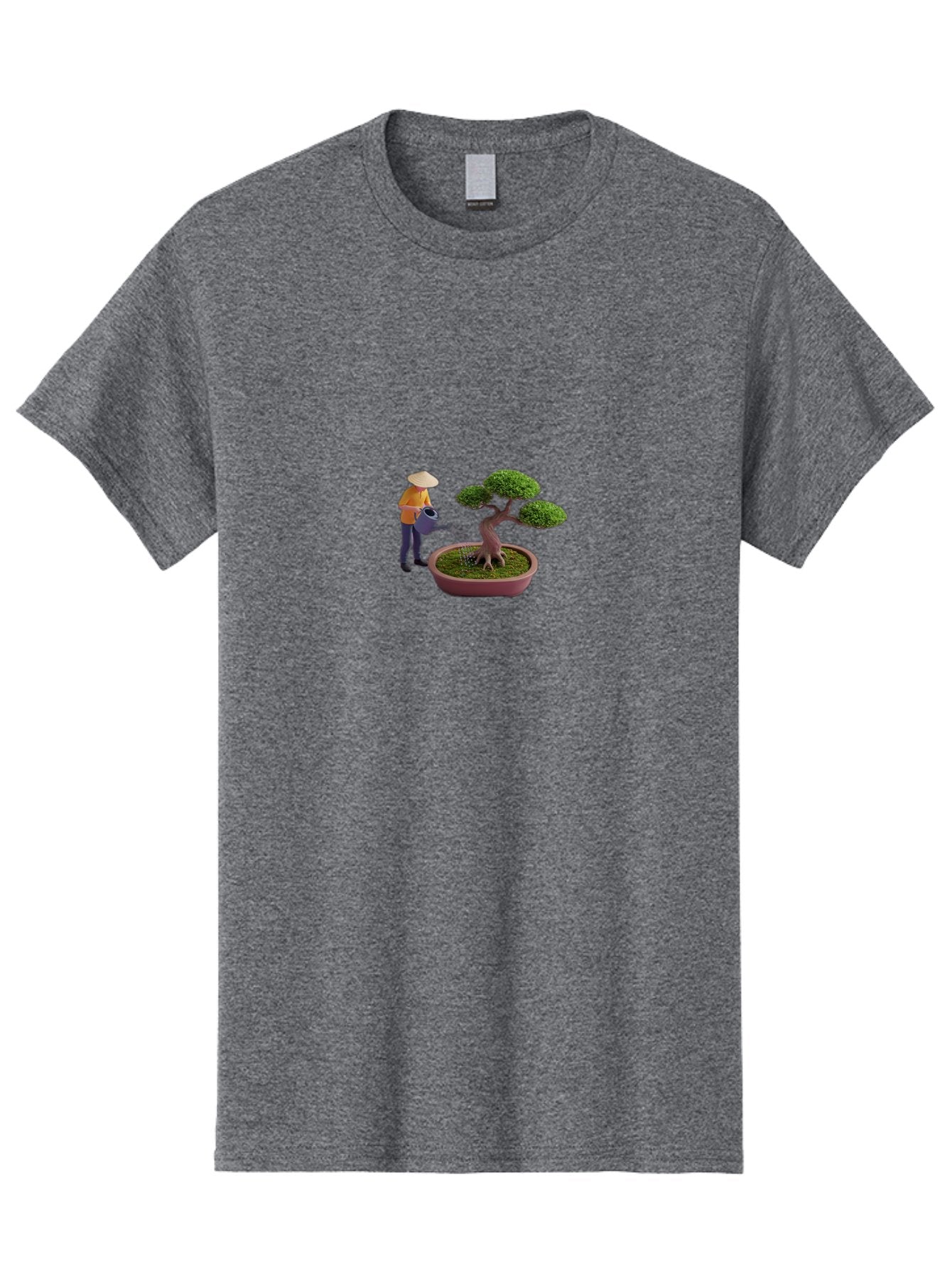 Miniature-Gardener Men'S Graphic Tee, 100% Cotton, Comfortable Casual Summer Wear, Machine Washable, Miniature Figurine, Bonsai Tree, Gardening Scene, Watering Can, Serene Atmosphere, Tranquil Setting, Green Leaves, Pot, Small Plants, Bab010 8