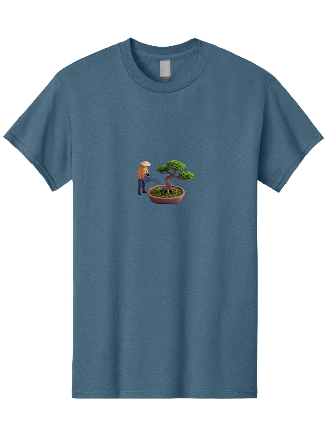 Miniature-Gardener Men'S Graphic Tee, 100% Cotton, Comfortable Casual Summer Wear, Machine Washable, Miniature Figurine, Bonsai Tree, Gardening Scene, Watering Can, Serene Atmosphere, Tranquil Setting, Green Leaves, Pot, Small Plants, Bab010 11