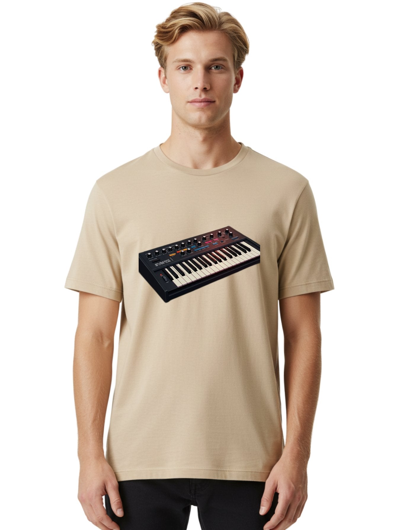 Minimoog-Synthesizer Men'S Graphic Tee, 100% Cotton, Comfortable Casual Summer Wear, Machine Washable, Minimoog Synthesizer, Vintage Keyboard, Analog Sound, Music Production, Electronic Music, Sound Design, Music Equipment, Bab011 24