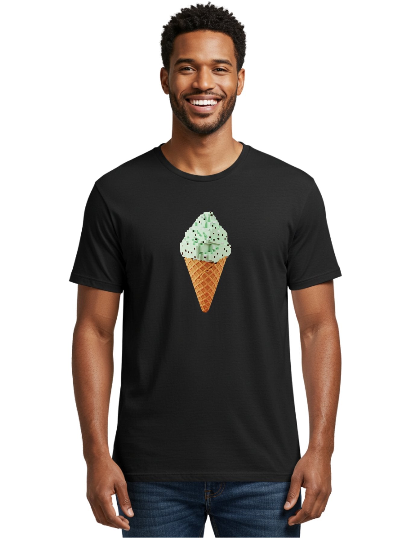 Mint-Chip-Ice-Cream Men'S Graphic Tee, 100% Cotton, Comfortable Casual Summer Wear, Machine Washable, Mint Chocolate Chip Ice Cream, Waffle Cone, Sweet Treats, Frozen Dessert, Summer Snack, Cool Flavors Bab012 23