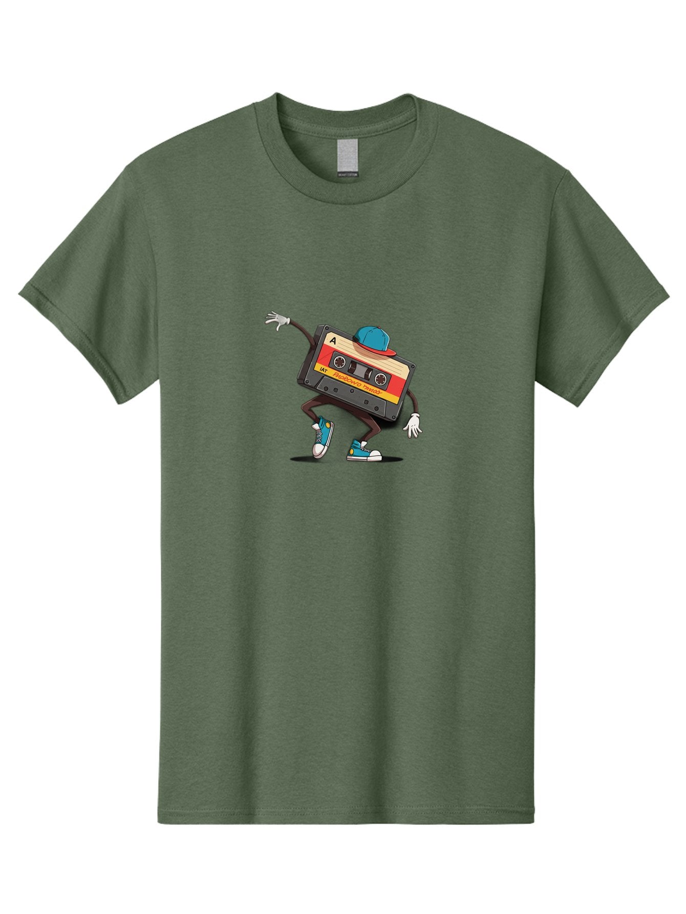 Mix-Cassette Men'S Graphic Tee, 100% Cotton, Comfortable Casual Summer Wear, Machine Washable, Cartoon Cassette Tape, Mixtape Character, Dancing Music, Retro Vibe, Vintage Style, Cool Hat, Sneakers, Fun Illustration, Music Lover, Bab013