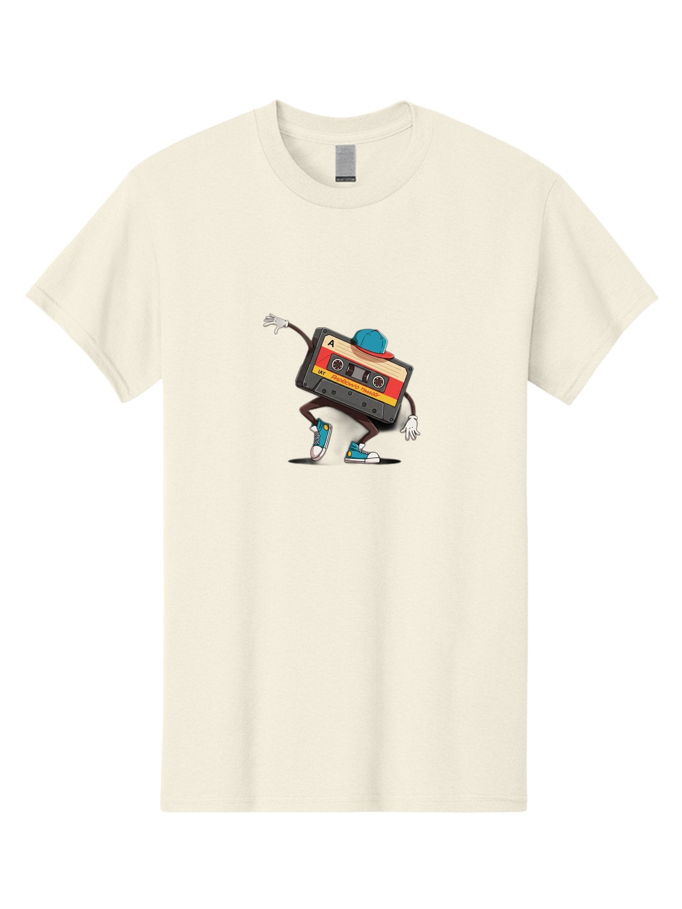 Mix-Cassette Men'S Graphic Tee, 100% Cotton, Comfortable Casual Summer Wear, Machine Washable, Cartoon Cassette Tape, Mixtape Character, Dancing Music, Retro Vibe, Vintage Style, Cool Hat, Sneakers, Fun Illustration, Music Lover, Bab013 13