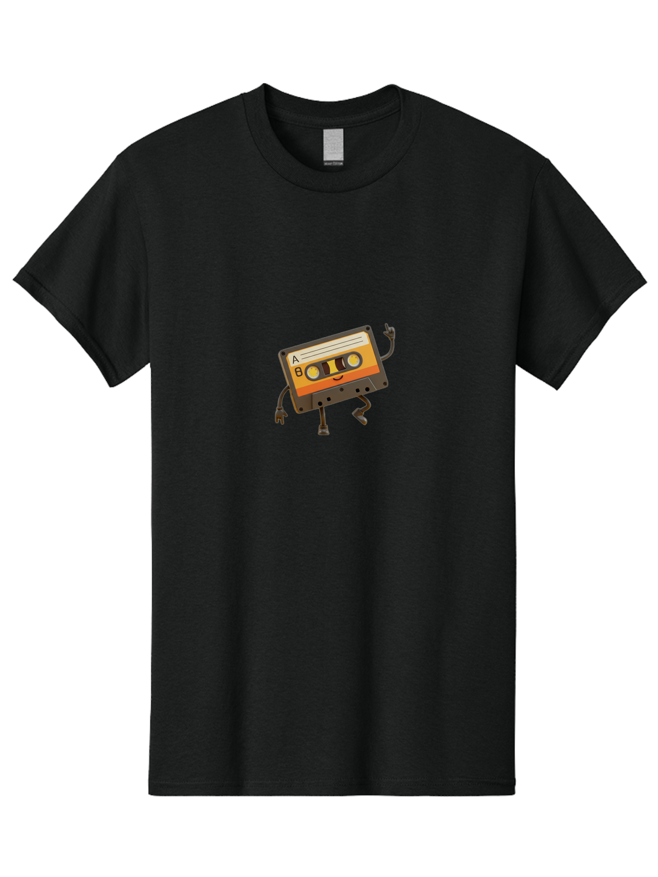 Mix-Tape Men'S Graphic Tee, 100% Cotton, Comfortable Casual Summer Wear, Machine Washable, Retro Cassette Tape, Funky Art, Cartoon Character, Orange Label, Smiley Face, Wacky Pose, Rock On Gesture, Nostalgic Vibe, Music Icon, Fun Design, Bab014 29