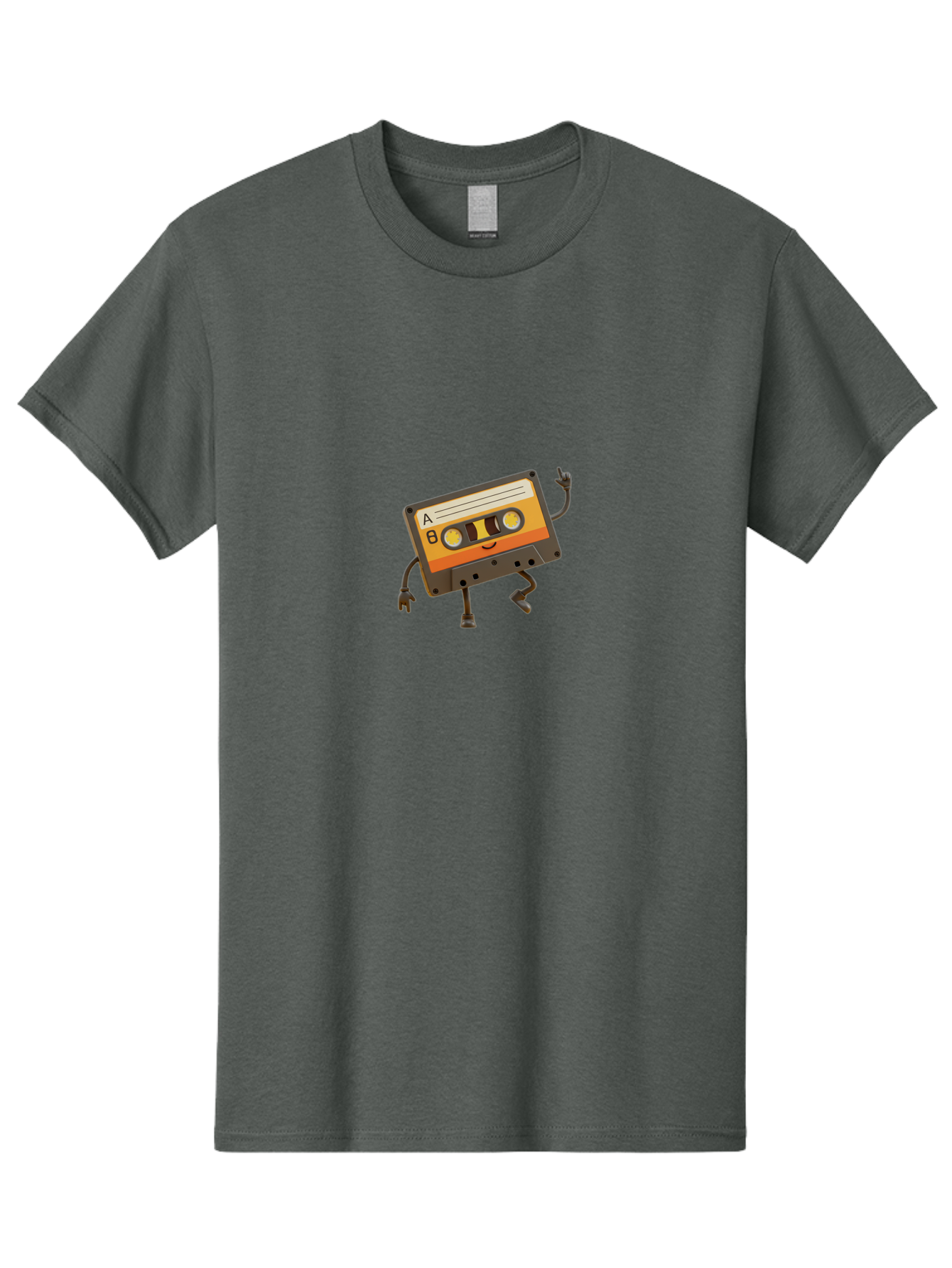 Mix-Tape Men'S Graphic Tee, 100% Cotton, Comfortable Casual Summer Wear, Machine Washable, Retro Cassette Tape, Funky Art, Cartoon Character, Orange Label, Smiley Face, Wacky Pose, Rock On Gesture, Nostalgic Vibe, Music Icon, Fun Design, Bab014 9
