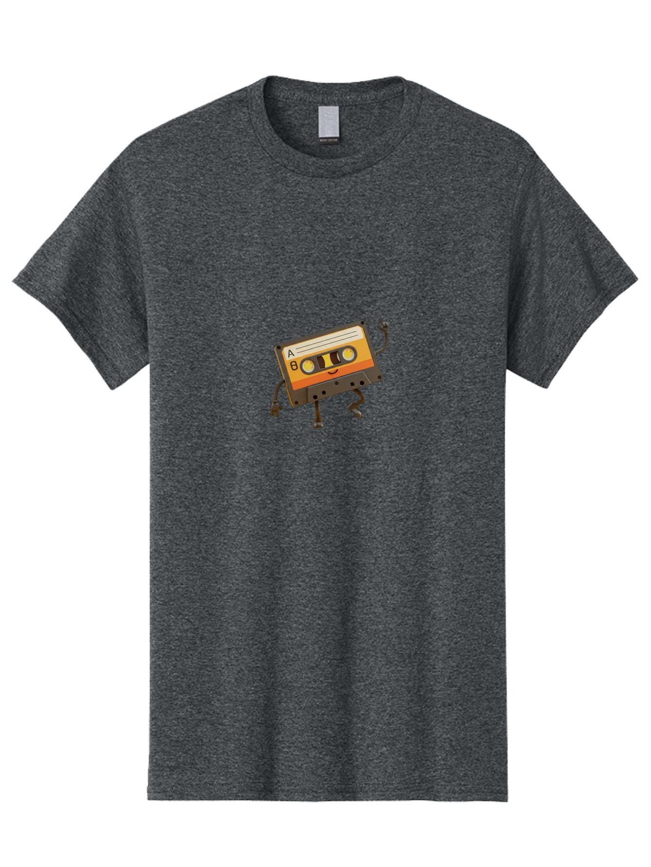 Mix-Tape Men'S Graphic Tee, 100% Cotton, Comfortable Casual Summer Wear, Machine Washable, Retro Cassette Tape, Funky Art, Cartoon Character, Orange Label, Smiley Face, Wacky Pose, Rock On Gesture, Nostalgic Vibe, Music Icon, Fun Design, Bab014 12