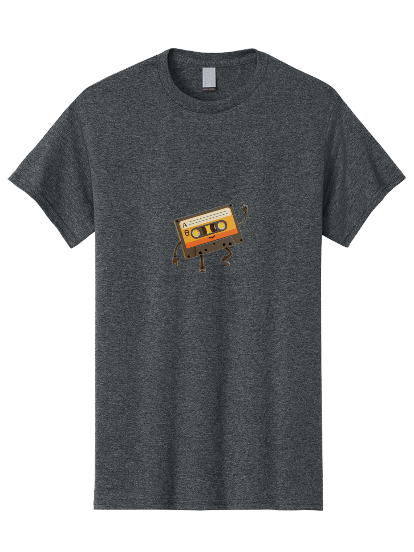 Mix-Tape Men'S Graphic Tee, 100% Cotton, Comfortable Casual Summer Wear, Machine Washable, Retro Cassette Tape, Funky Art, Cartoon Character, Orange Label, Smiley Face, Wacky Pose, Rock On Gesture, Nostalgic Vibe, Music Icon, Fun Design, Bab014 5
