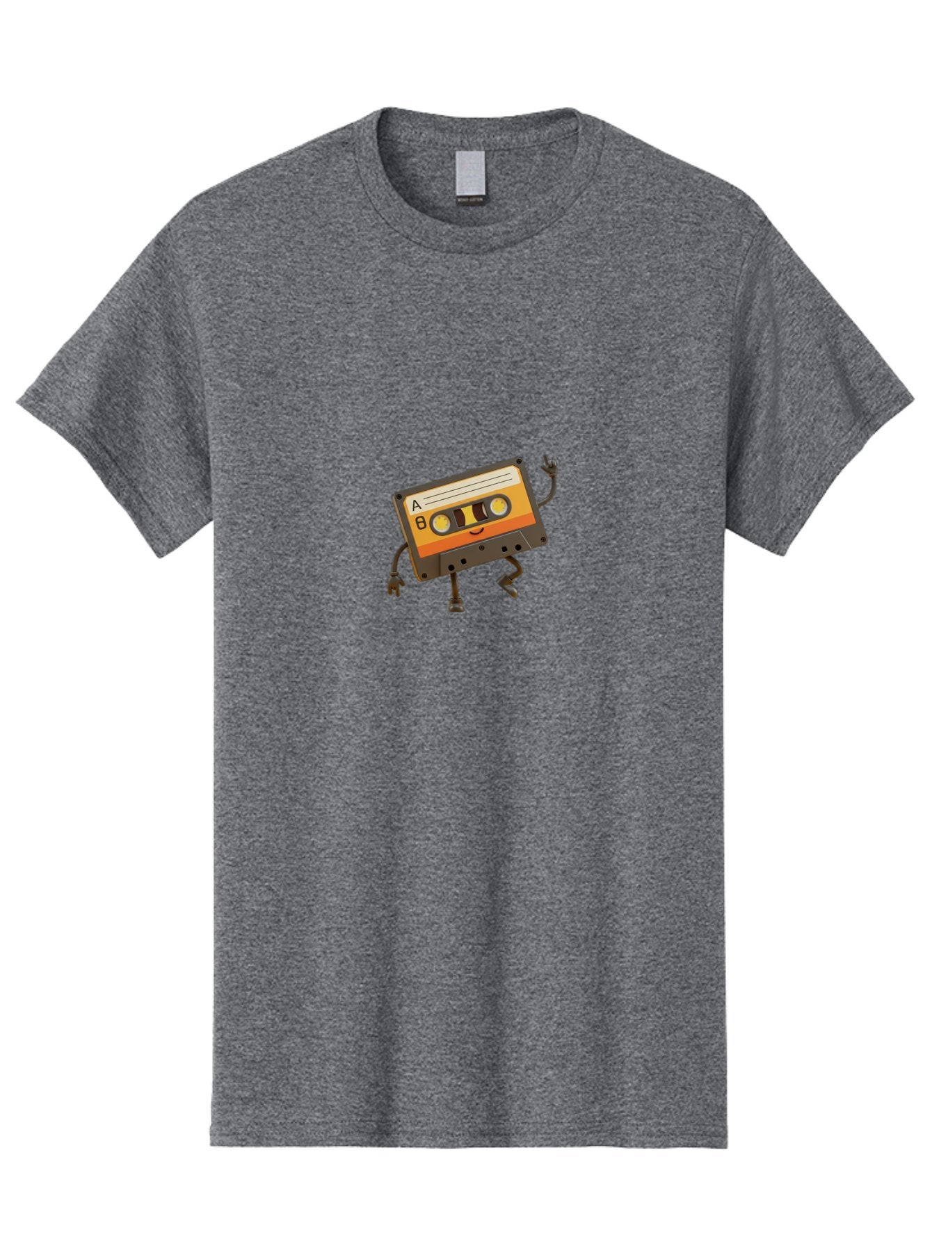 Mix-Tape Men'S Graphic Tee, 100% Cotton, Comfortable Casual Summer Wear, Machine Washable, Retro Cassette Tape, Funky Art, Cartoon Character, Orange Label, Smiley Face, Wacky Pose, Rock On Gesture, Nostalgic Vibe, Music Icon, Fun Design, Bab014 5