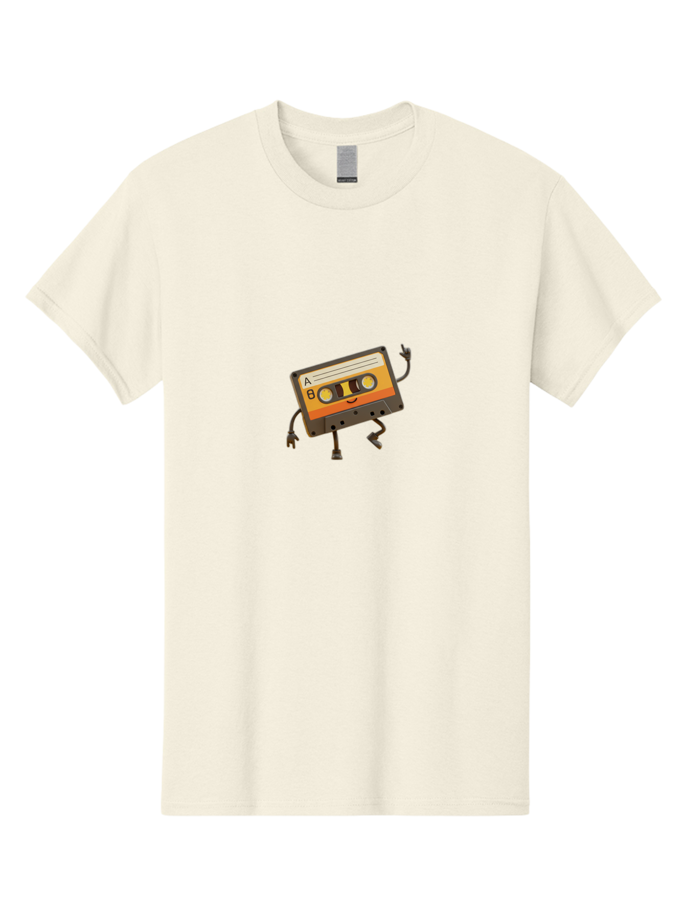 Mix-Tape Men'S Graphic Tee, 100% Cotton, Comfortable Casual Summer Wear, Machine Washable, Retro Cassette Tape, Funky Art, Cartoon Character, Orange Label, Smiley Face, Wacky Pose, Rock On Gesture, Nostalgic Vibe, Music Icon, Fun Design, Bab014 13