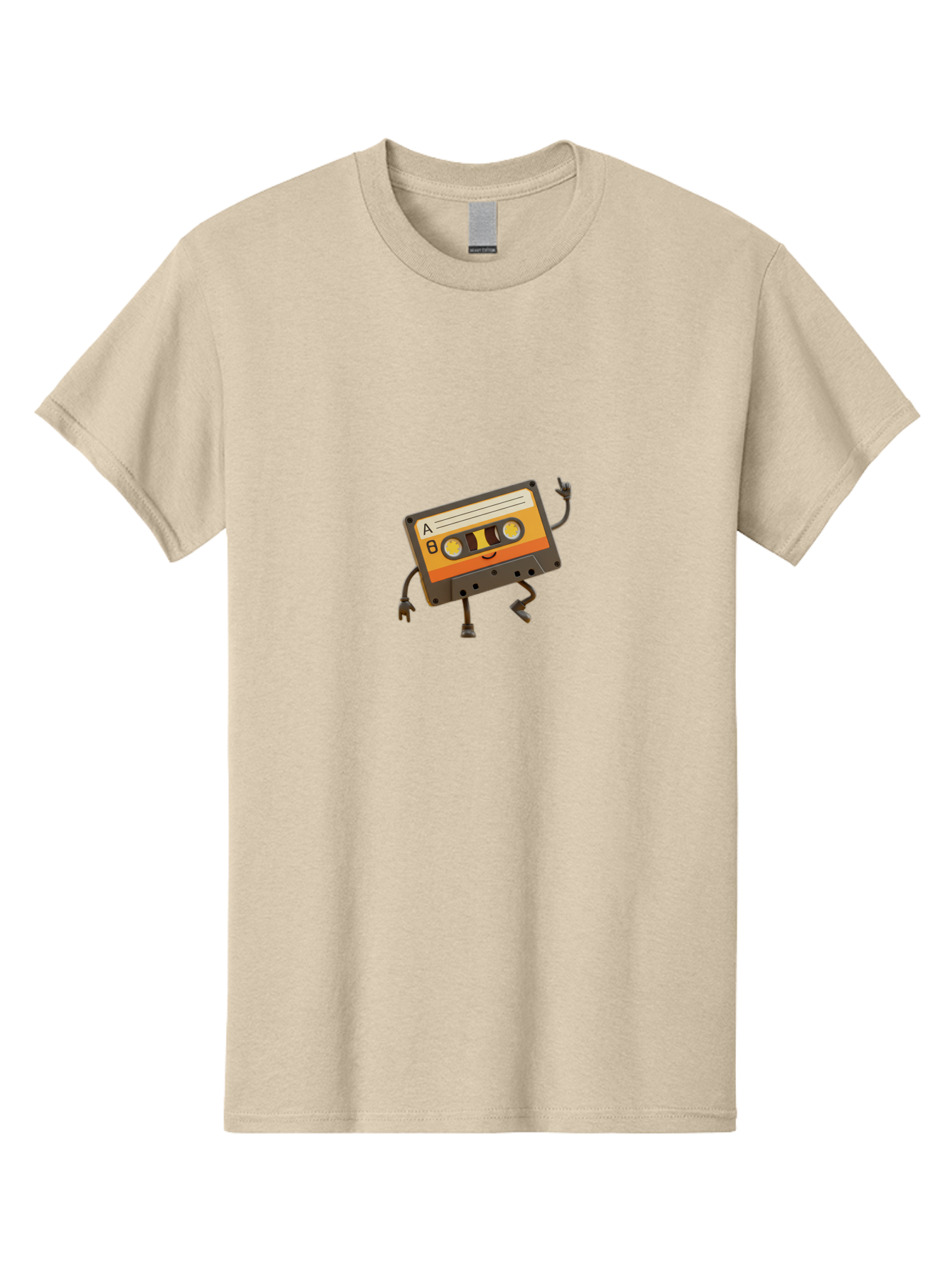 Mix-Tape Men'S Graphic Tee, 100% Cotton, Comfortable Casual Summer Wear, Machine Washable, Retro Cassette Tape, Funky Art, Cartoon Character, Orange Label, Smiley Face, Wacky Pose, Rock On Gesture, Nostalgic Vibe, Music Icon, Fun Design, Bab014 17
