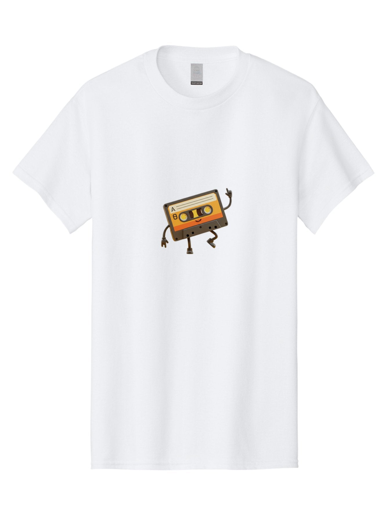 Mix-Tape Men'S Graphic Tee, 100% Cotton, Comfortable Casual Summer Wear, Machine Washable, Retro Cassette Tape, Funky Art, Cartoon Character, Orange Label, Smiley Face, Wacky Pose, Rock On Gesture, Nostalgic Vibe, Music Icon, Fun Design, Bab014 8