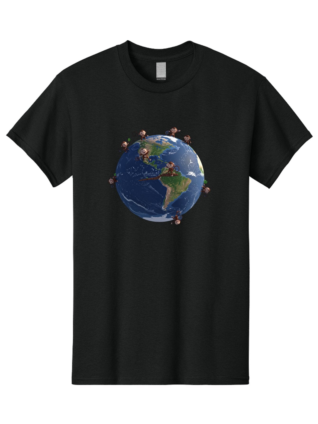 Monkeys-Around-The-World Men'S Graphic Tee, 100% Cotton, Comfortable Casual Summer Wear, Machine Washable, Monkeys On The Globe, Playful Primates, World Map, International Fun, Cartoon Characters, Global Unity, Amusing Scene, Monkey Business Bab017 6
