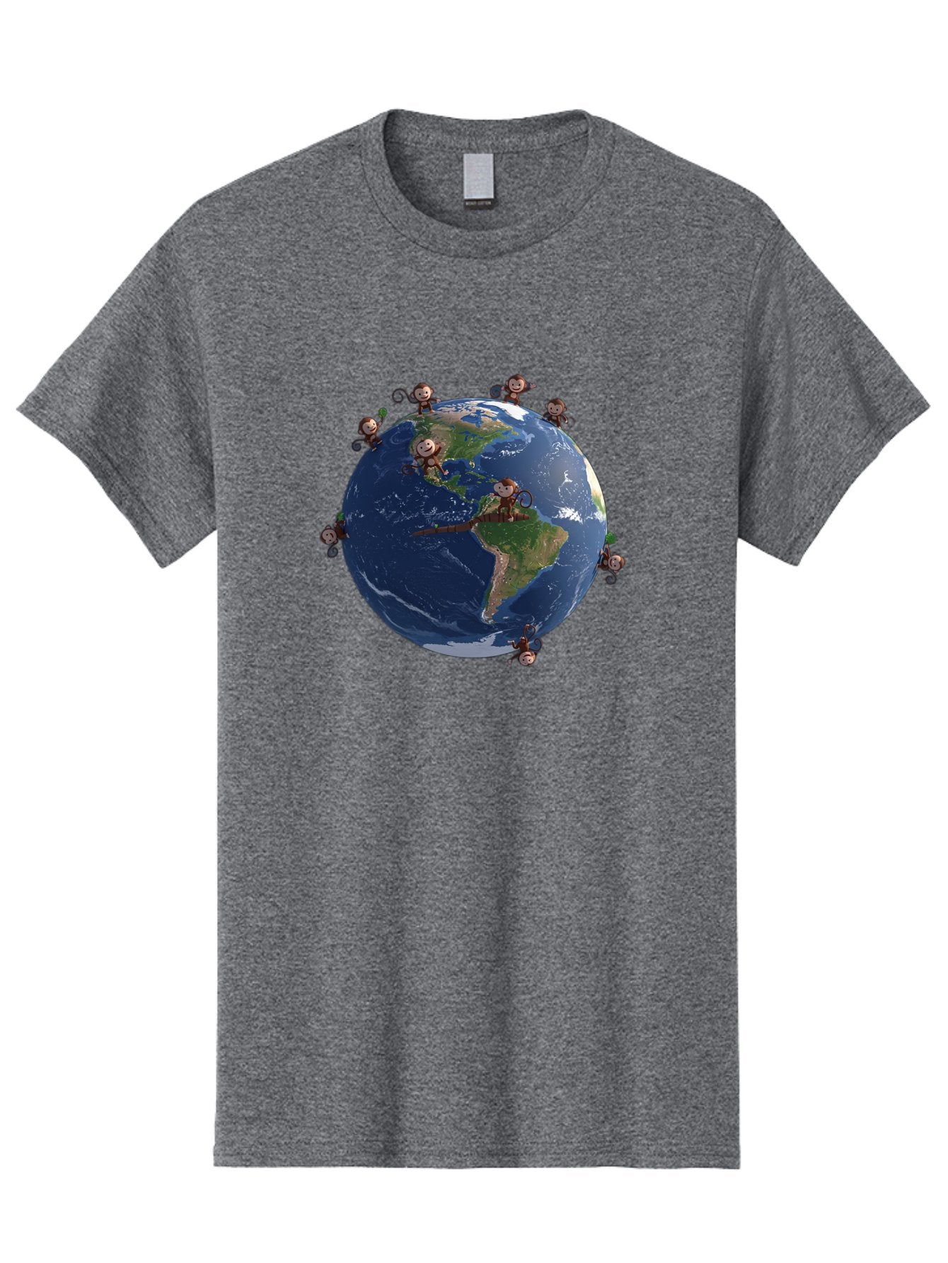 Monkeys-Around-The-World Men'S Graphic Tee, 100% Cotton, Comfortable Casual Summer Wear, Machine Washable, Monkeys On The Globe, Playful Primates, World Map, International Fun, Cartoon Characters, Global Unity, Amusing Scene, Monkey Business Bab017 4