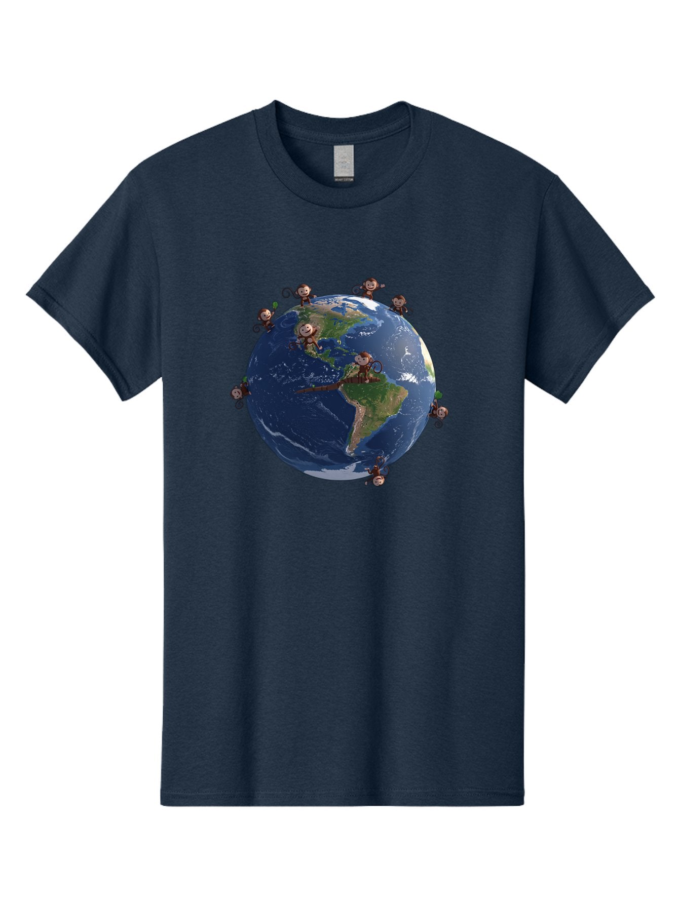 Monkeys-Around-The-World Men'S Graphic Tee, 100% Cotton, Comfortable Casual Summer Wear, Machine Washable, Monkeys On The Globe, Playful Primates, World Map, International Fun, Cartoon Characters, Global Unity, Amusing Scene, Monkey Business Bab017 11