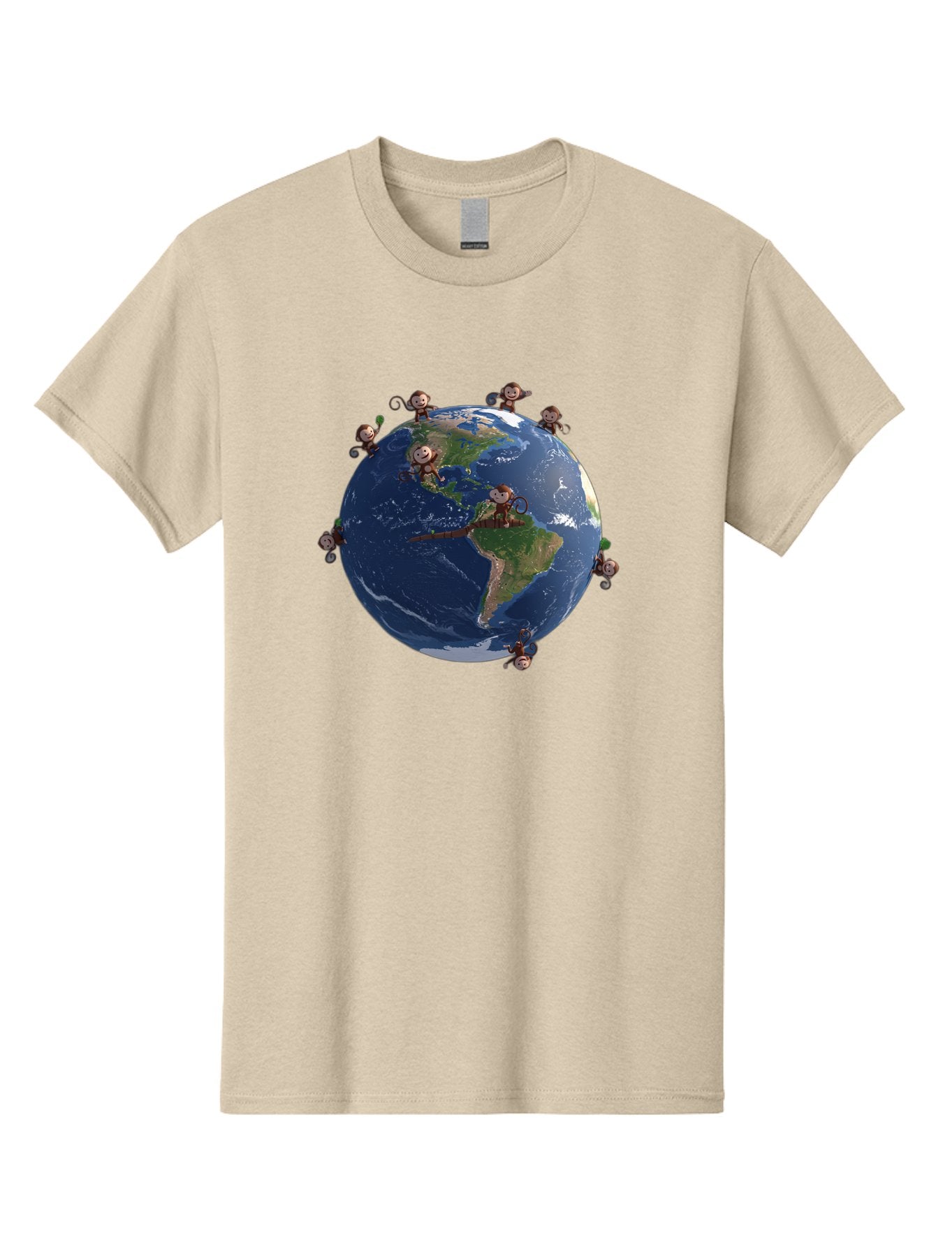 Monkeys-Around-The-World Men'S Graphic Tee, 100% Cotton, Comfortable Casual Summer Wear, Machine Washable, Monkeys On The Globe, Playful Primates, World Map, International Fun, Cartoon Characters, Global Unity, Amusing Scene, Monkey Business Bab017 10
