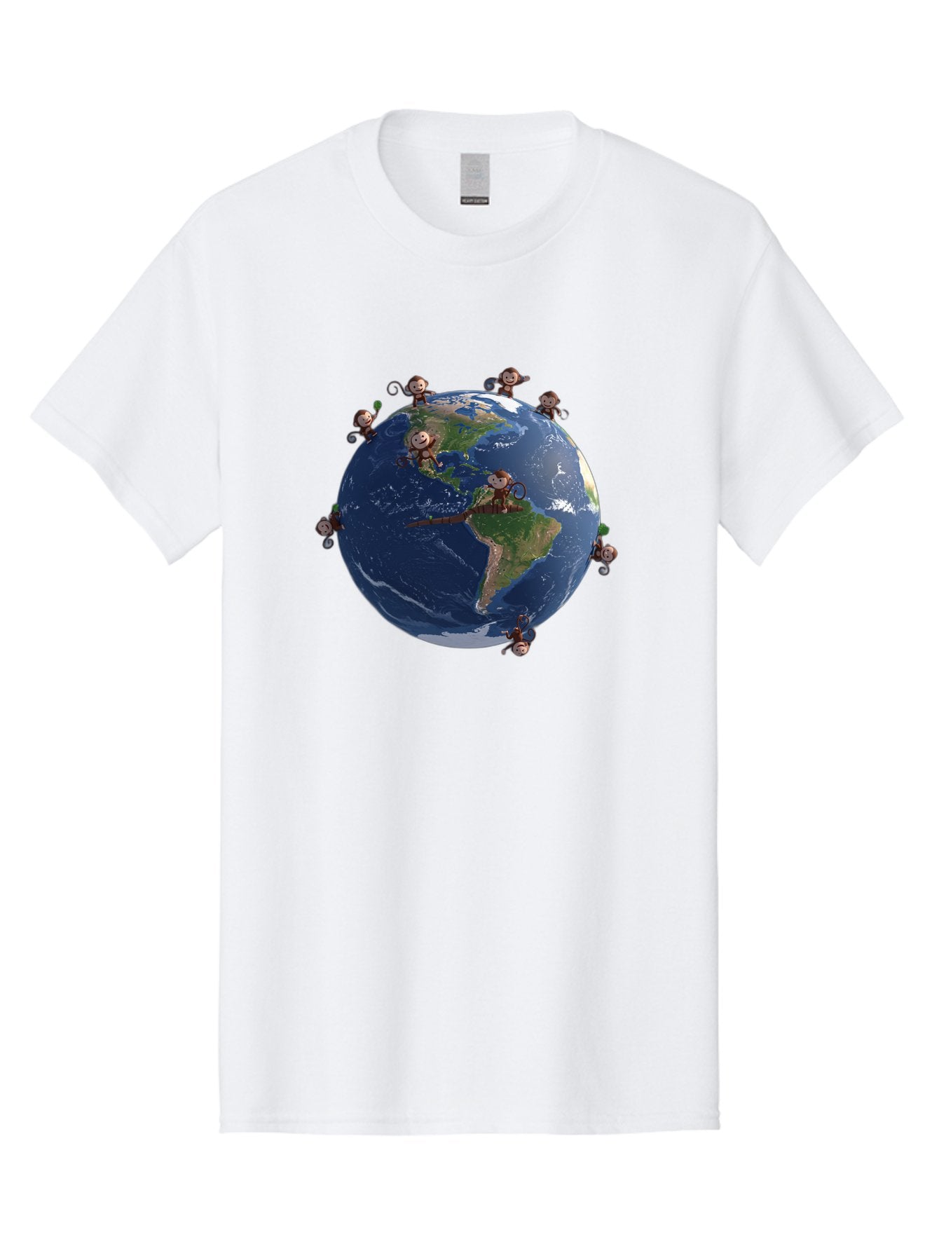Monkeys-Around-The-World Men'S Graphic Tee, 100% Cotton, Comfortable Casual Summer Wear, Machine Washable, Monkeys On The Globe, Playful Primates, World Map, International Fun, Cartoon Characters, Global Unity, Amusing Scene, Monkey Business Bab017 7