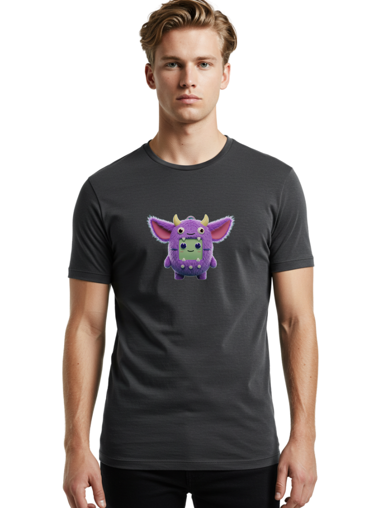 Monster-Toy Men'S Graphic Tee, 100% Cotton, Comfortable Casual Summer Wear, Machine Washable, Purple Monster, Cartoon Character, Digital Pet, Tamagotchi, Children'S Toy, Virtual Creature, 90S Nostalgia, Cute Design, Small Creature, Bab018 26