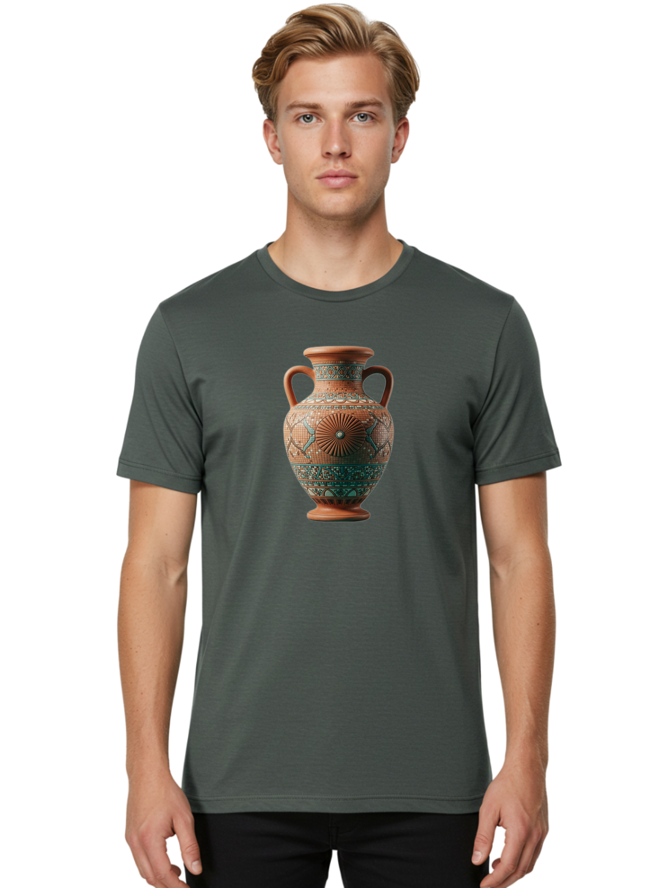 Mosaic-Vase Men'S Graphic Tee, 100% Cotton, Comfortable Casual Summer Wear, Machine Washable, Ancient Greek Vase, Terracotta Pottery, Classical Design, Ornate Patterns, Mosaic Art, Cultural Heritage, Traditional Craftsmanship, Bab023 28