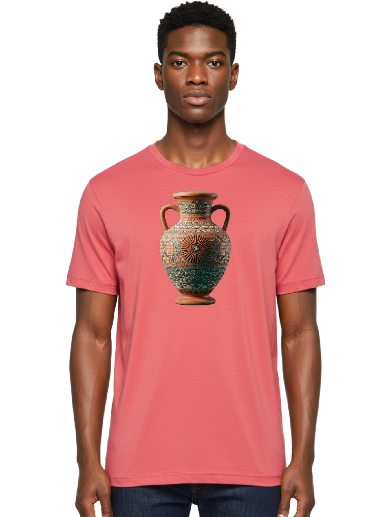 Mosaic-Vase Men'S Graphic Tee, 100% Cotton, Comfortable Casual Summer Wear, Machine Washable, Ancient Greek Vase, Terracotta Pottery, Classical Design, Ornate Patterns, Mosaic Art, Cultural Heritage, Traditional Craftsmanship, Bab023 26